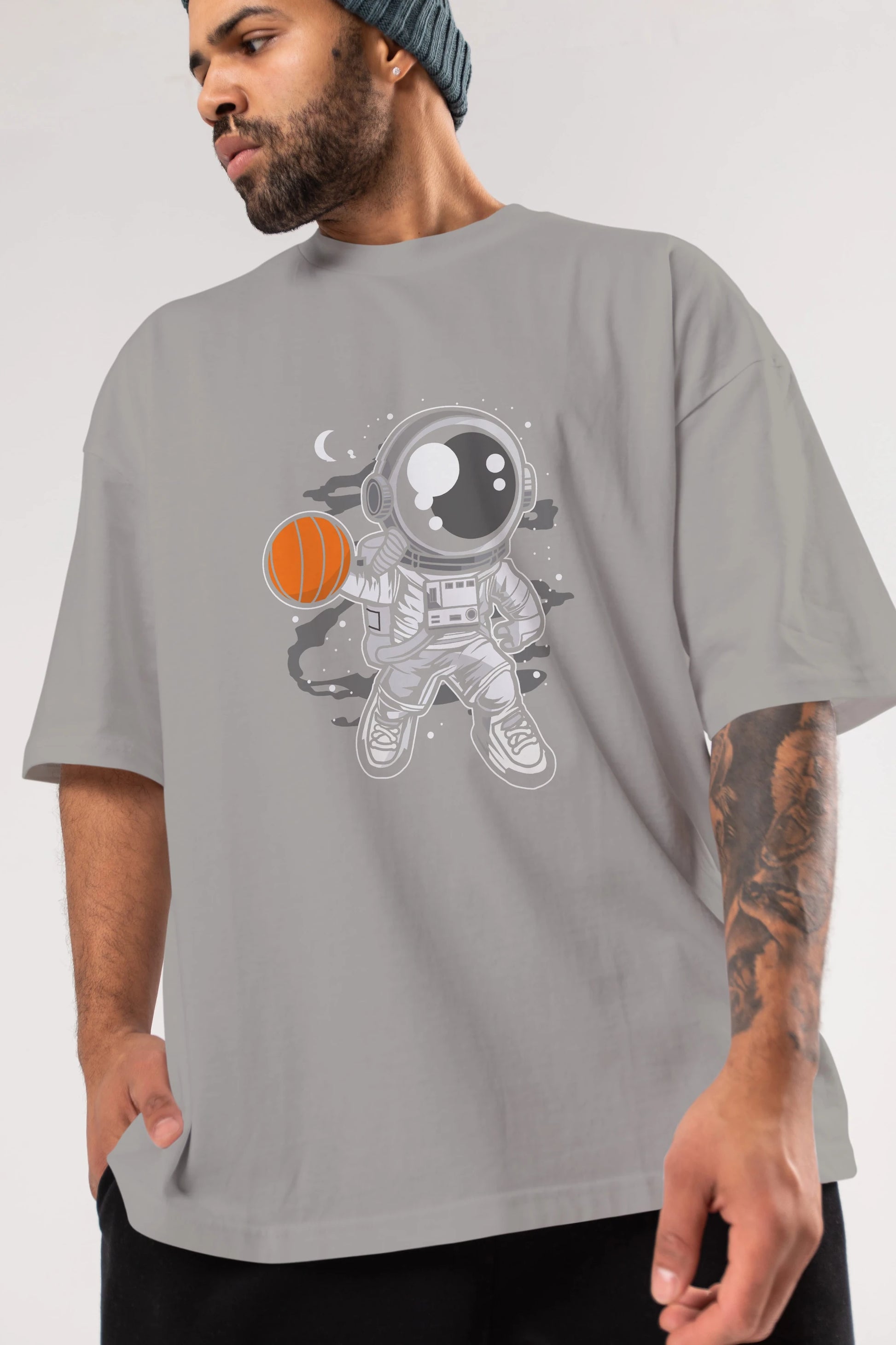 Astronaut Basketball Ön Baskılı Oversize t-shirt Erkek Kadın Unisex