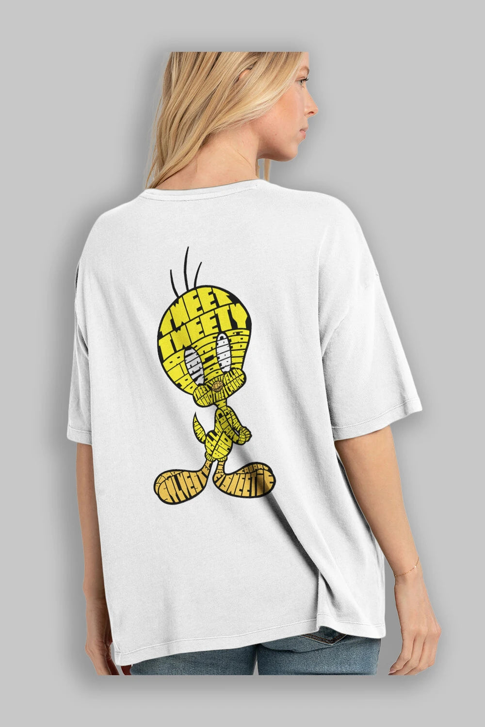 Tweety Arka Baskılı Oversize t-shirt %100 pamuk Erkek Kadın Unisex