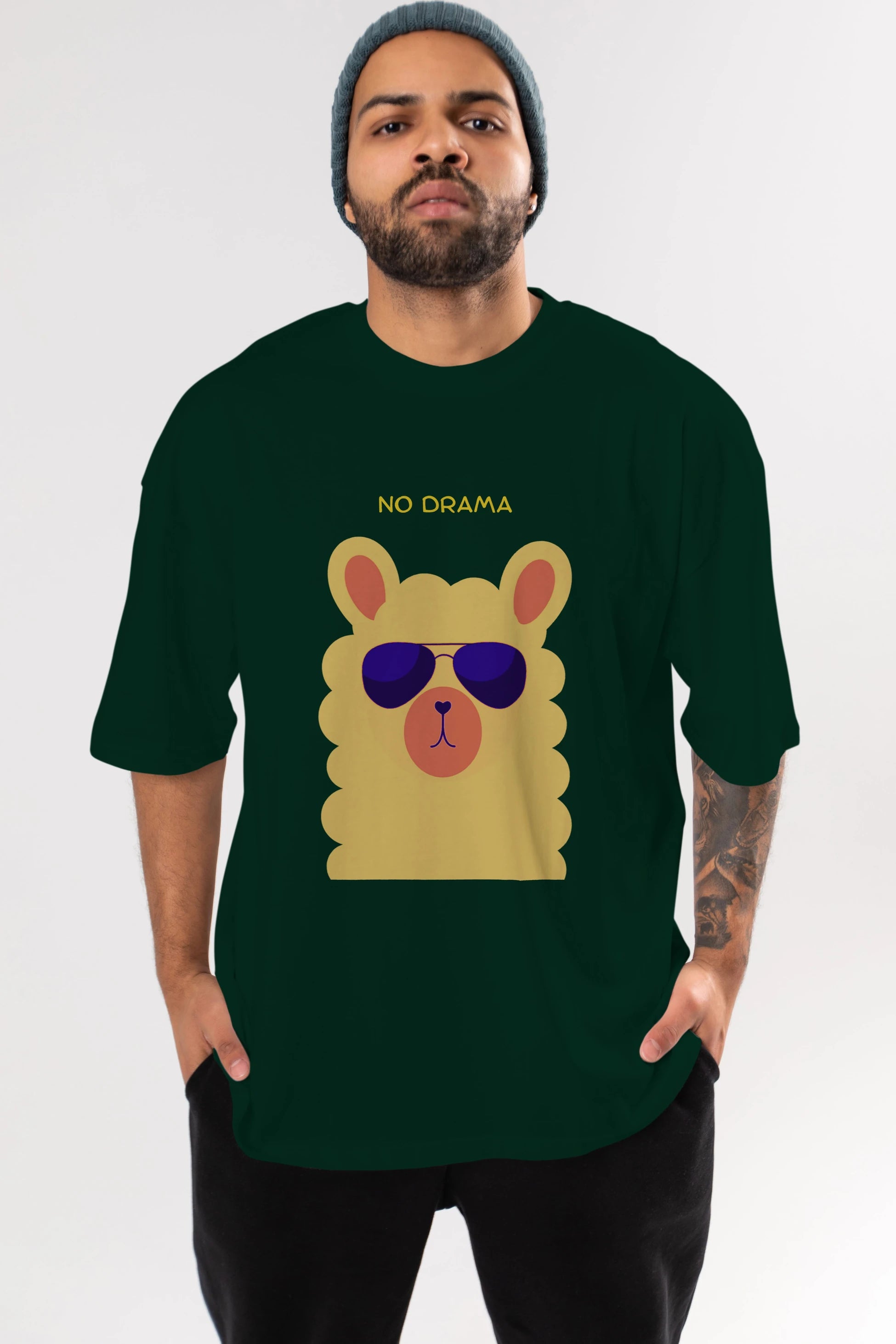 No Drama Yazılı Lama Ön Baskılı Oversize t-shirt Erkek Kadın Unisex