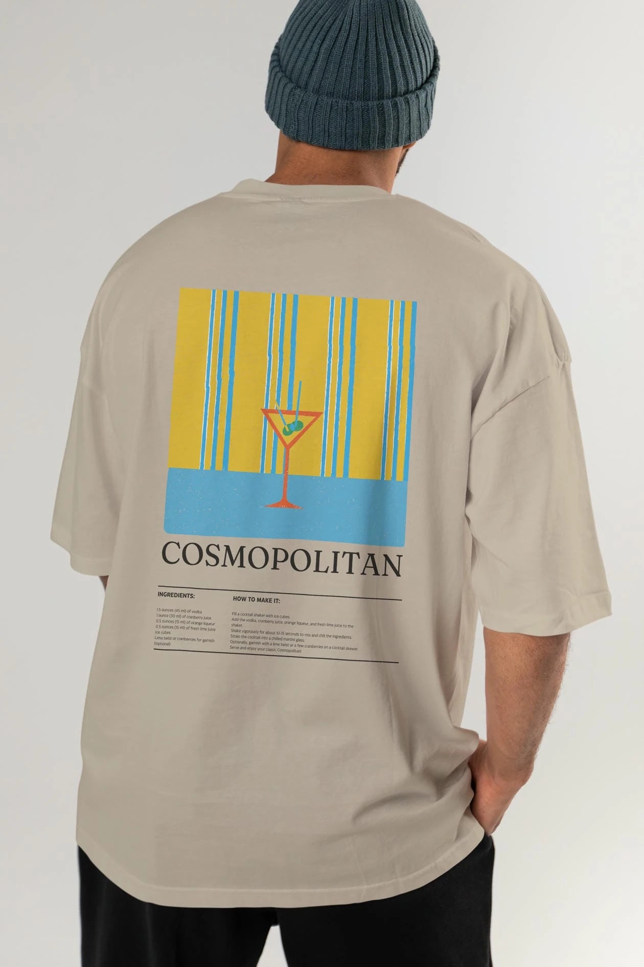 Cosmopolitan Kokteyl Serisi Arka Baskılı Oversize t-shirt Erkek Kadın %100 Pamuk Bisiklet Yaka tişort