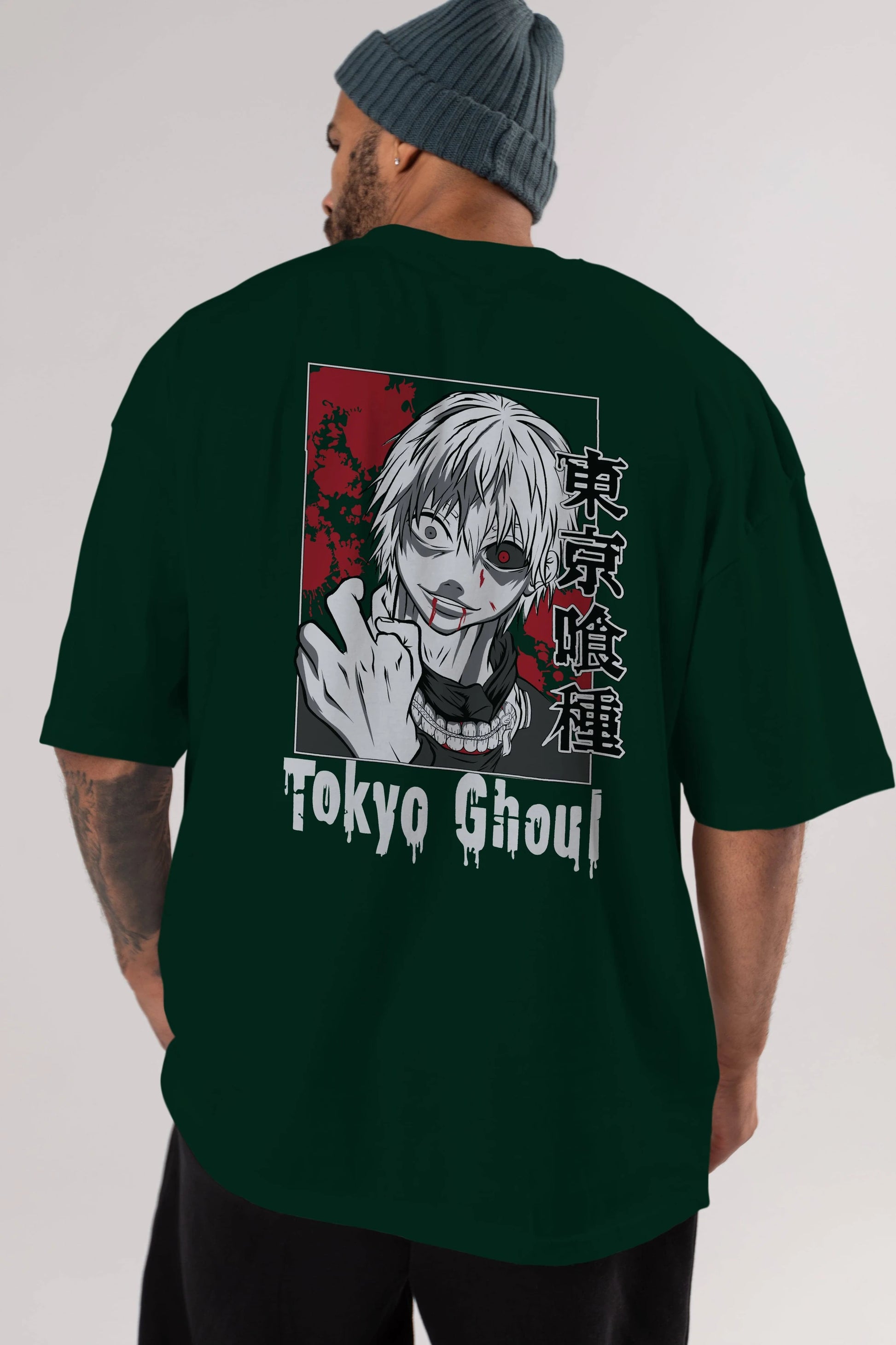 Kaneki Ken TOKYO GHOUL Anime Arka Baskılı Oversize t-shirt Erkek Kadın Unisex