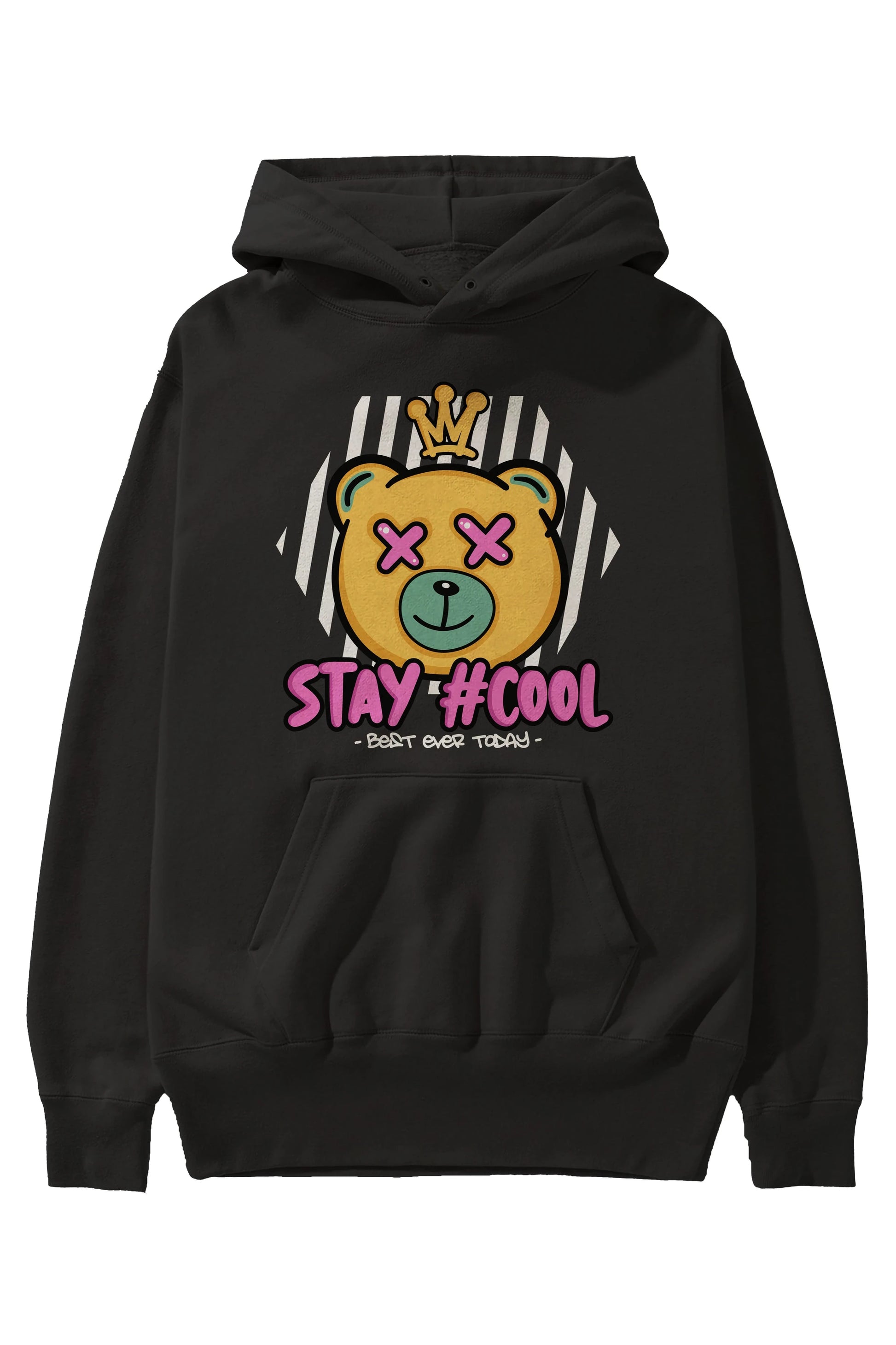Stay Cool Bear Ön Baskılı Hoodie Oversize Kapüşonlu Sweatshirt Erkek Kadın Unisex