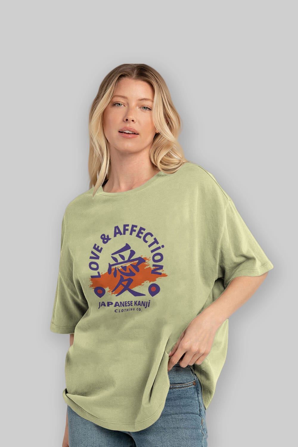 Love Affection Japanese Yazılı Ön Baskılı Oversize t-shirt Erkek Kadın Unisex