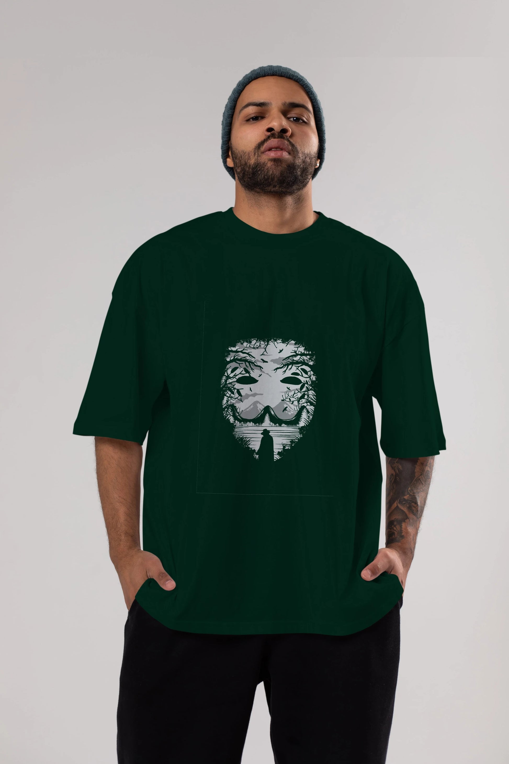 The Mask (2) Ön Baskılı Oversize t-shirt %100 pamuk Erkek Kadın Unisex
