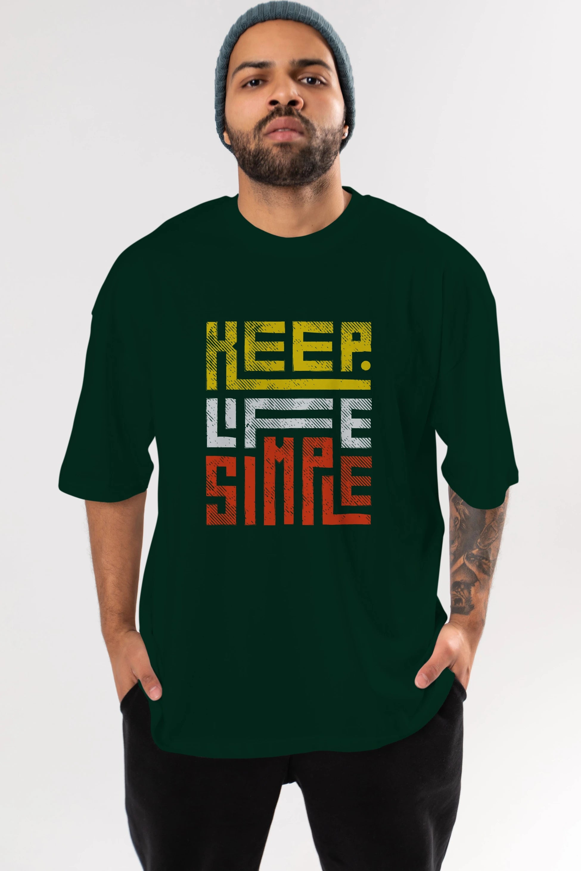 Keep Life Simple Yazılı Ön Baskılı Oversize t-shirt Erkek Kadın Unisex