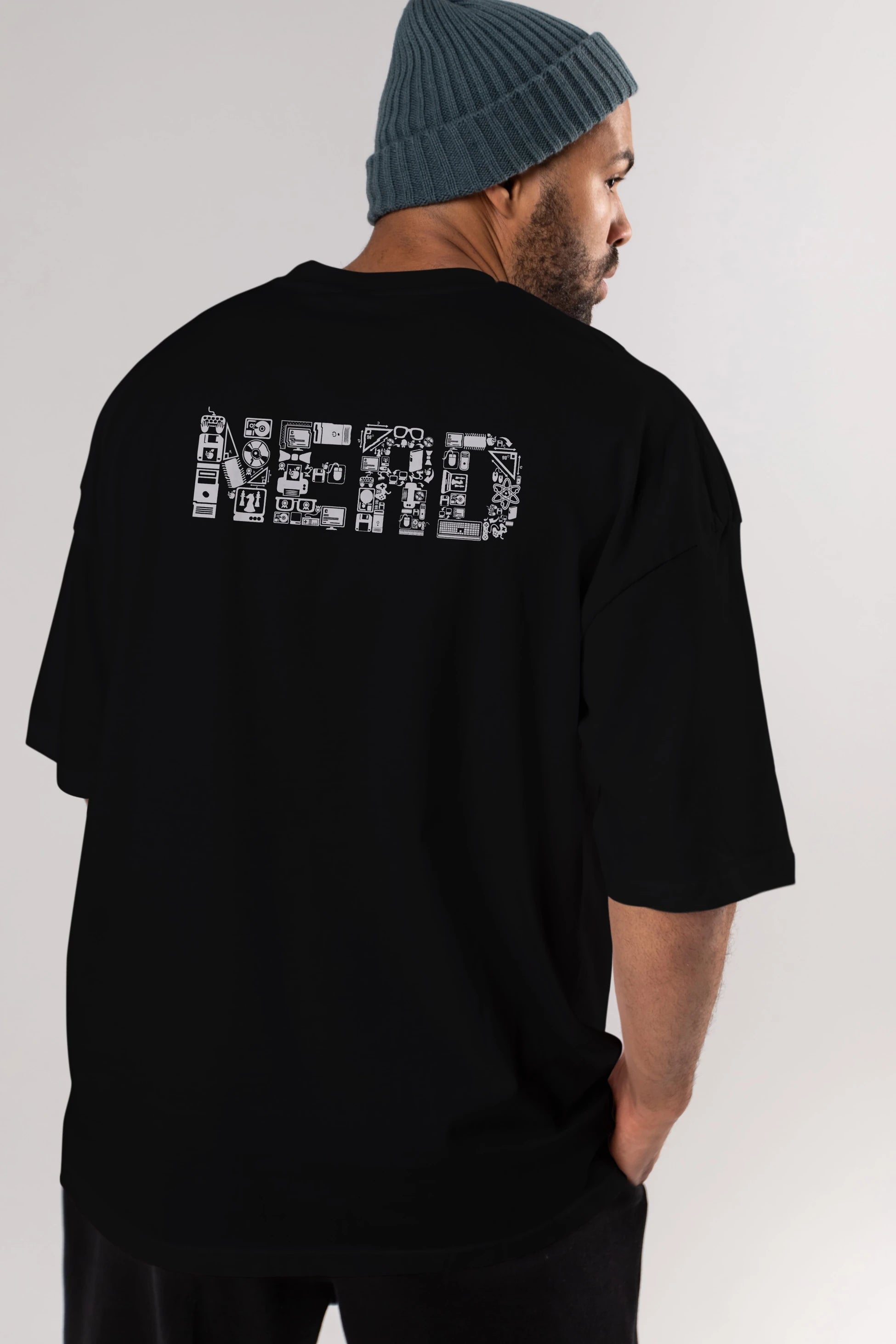 NERD Arka Baskılı Oversize t-shirt %100 pamuk Erkek Kadın Unisex