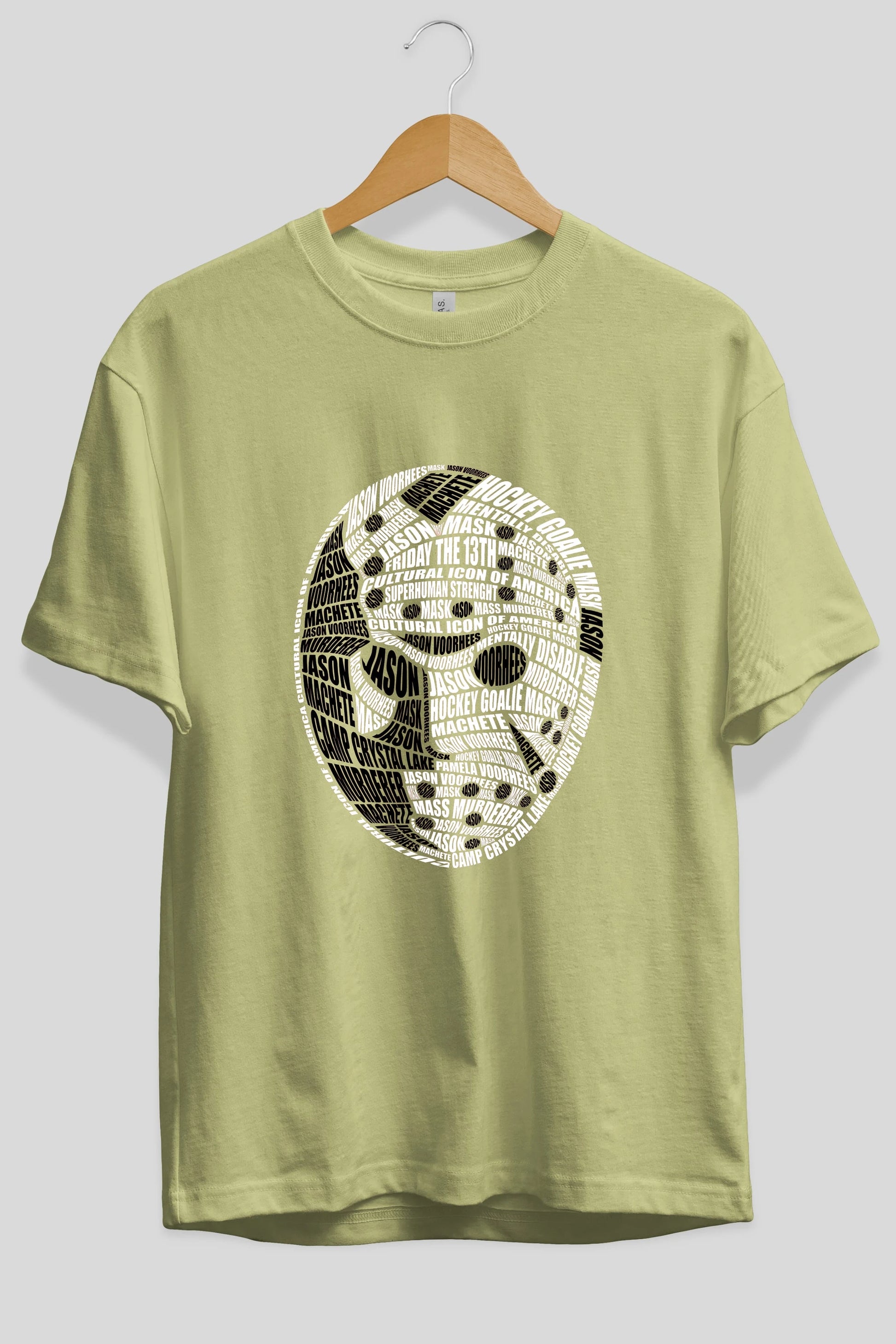 Jason Voorhees Calligram Ön Baskılı Oversize t-shirt %100 pamuk Erkek Kadın Unisex
