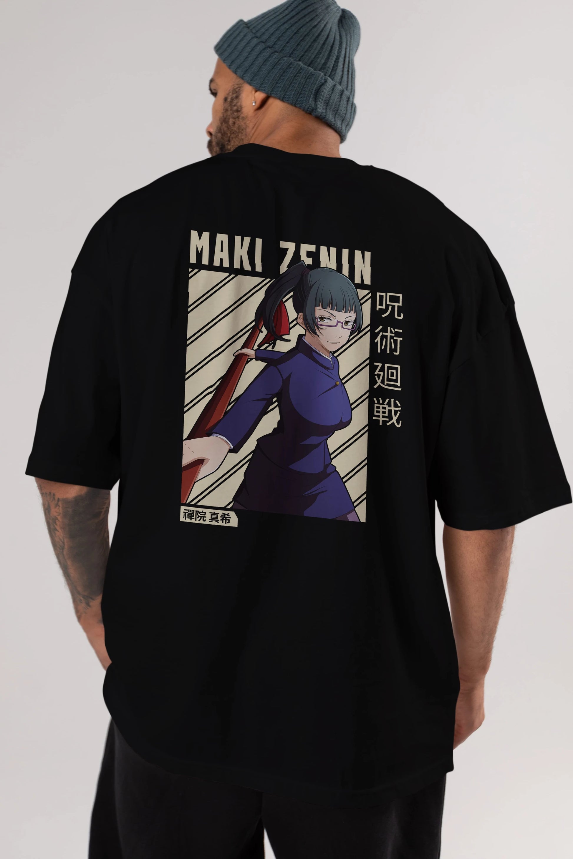 Maki Zenin CHAİNSAWMAN Anime Arka Baskılı Oversize t-shirt Erkek Kadın Unisex