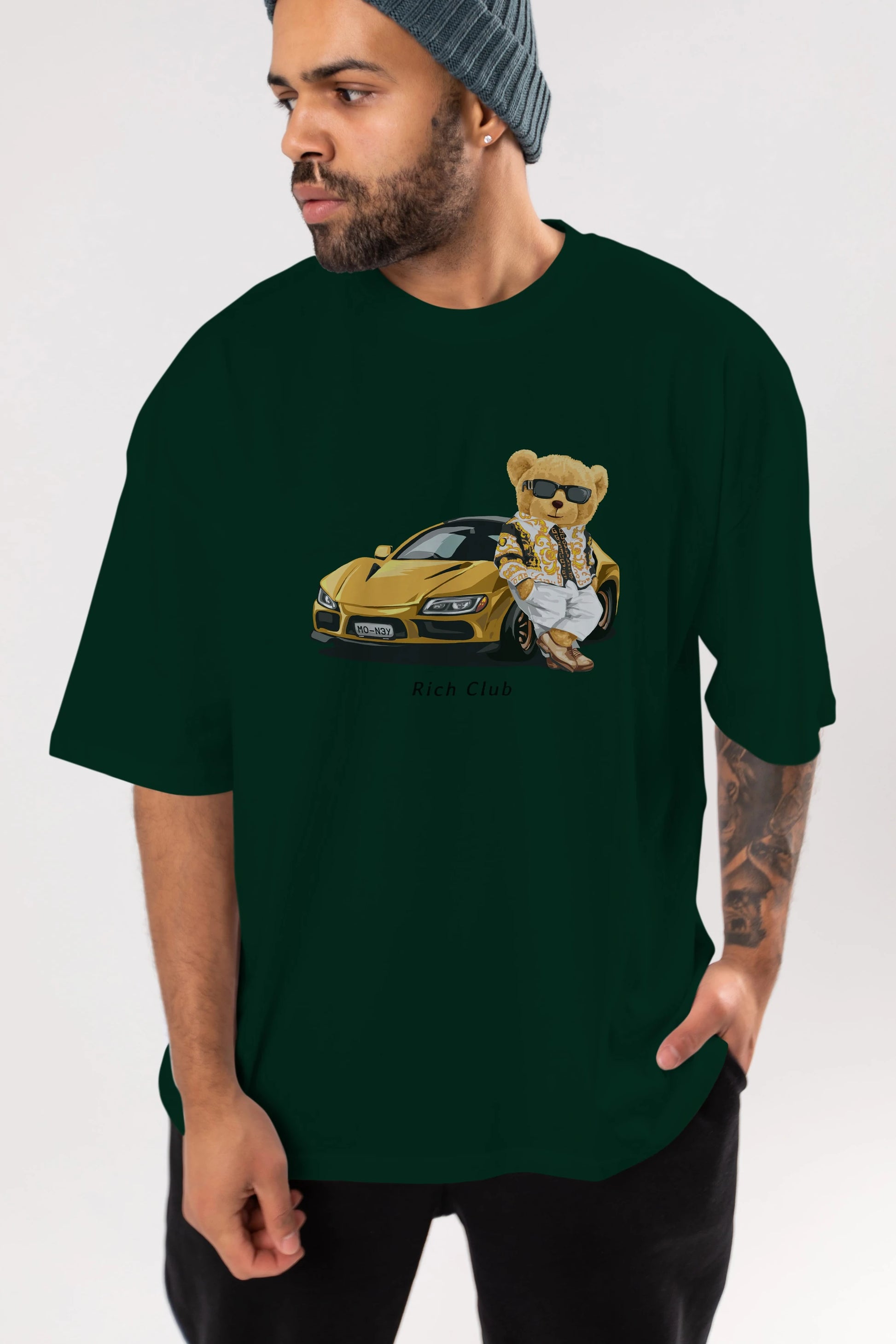 Teddy Bear Rich Club Ön Baskılı Oversize t-shirt Erkek Kadın Unisex %100 Pamuk