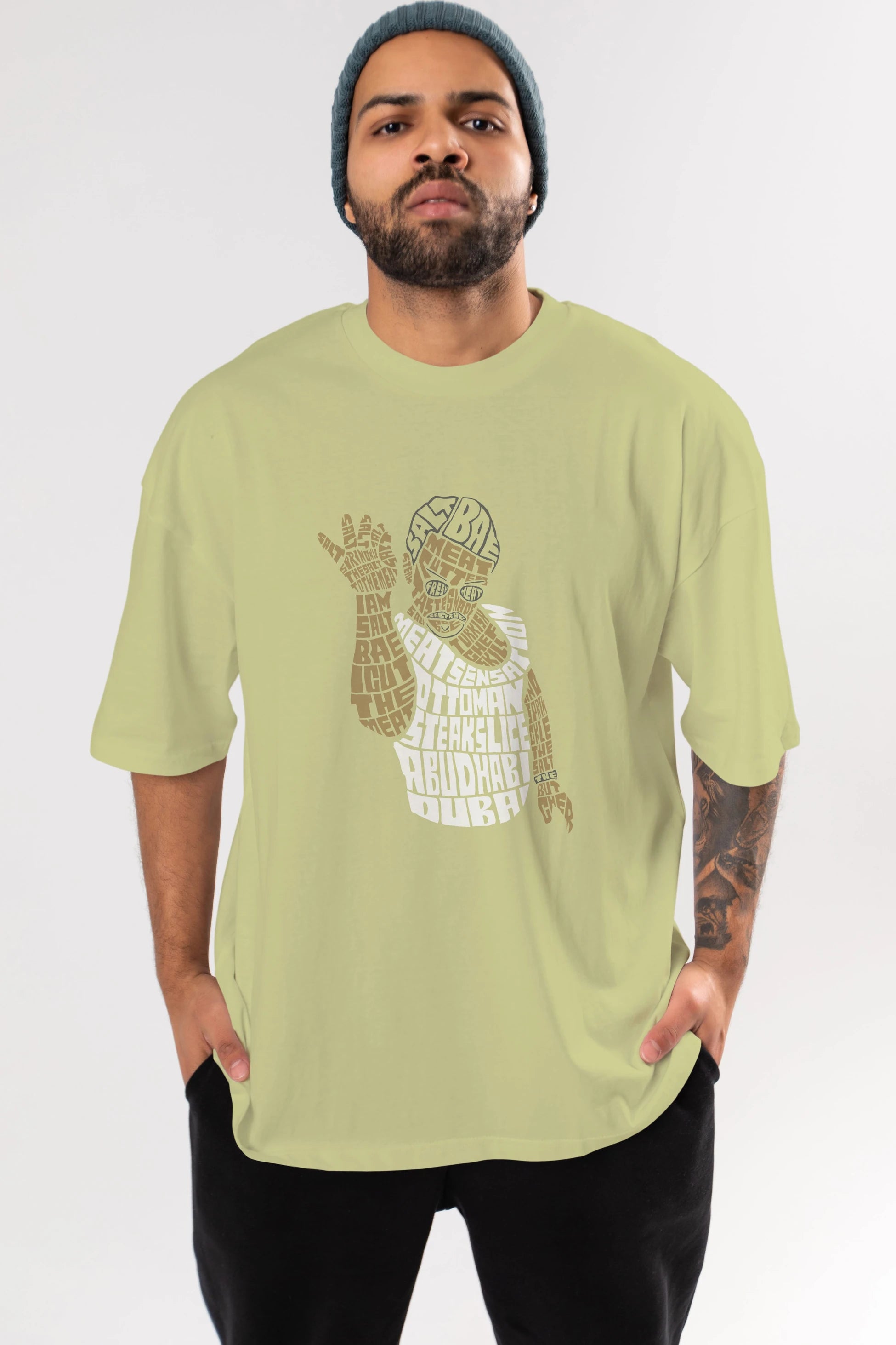 Salt Bae Ön Baskılı Oversize t-shirt %100 pamuk Erkek Kadın Unisex