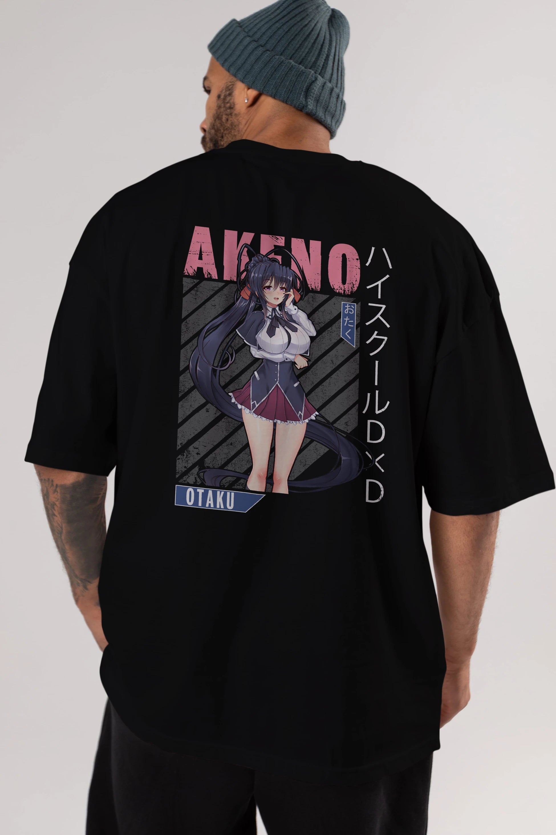 Akeno Himejima 4 Anime Arka Baskılı Oversize t-shirt Erkek Kadın Unisex