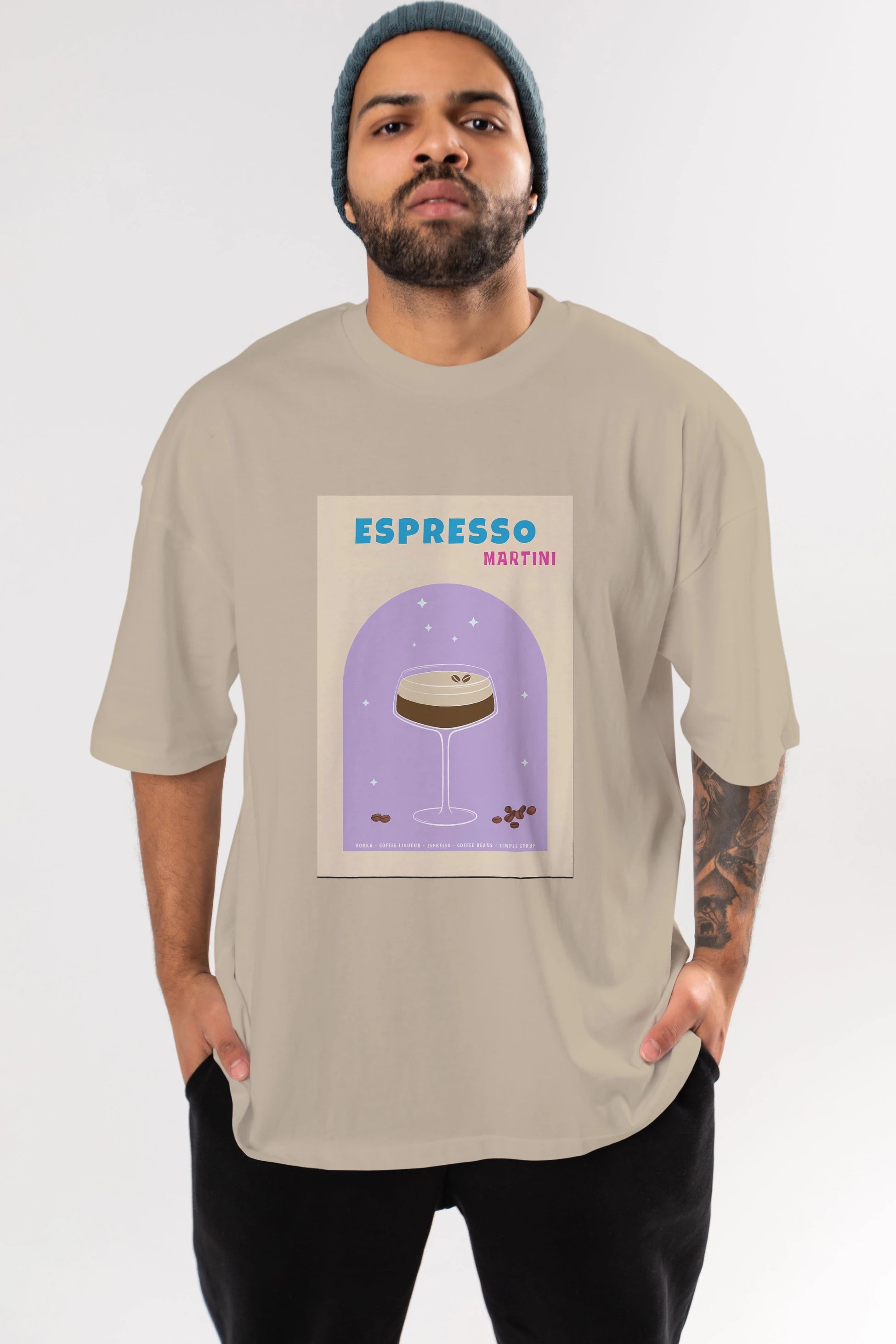 Espresso Martini 5 Ön Baskılı Oversize t-shirt Erkek Kadın Unisex %100 Pamuk Bisiklet Yaka tişort