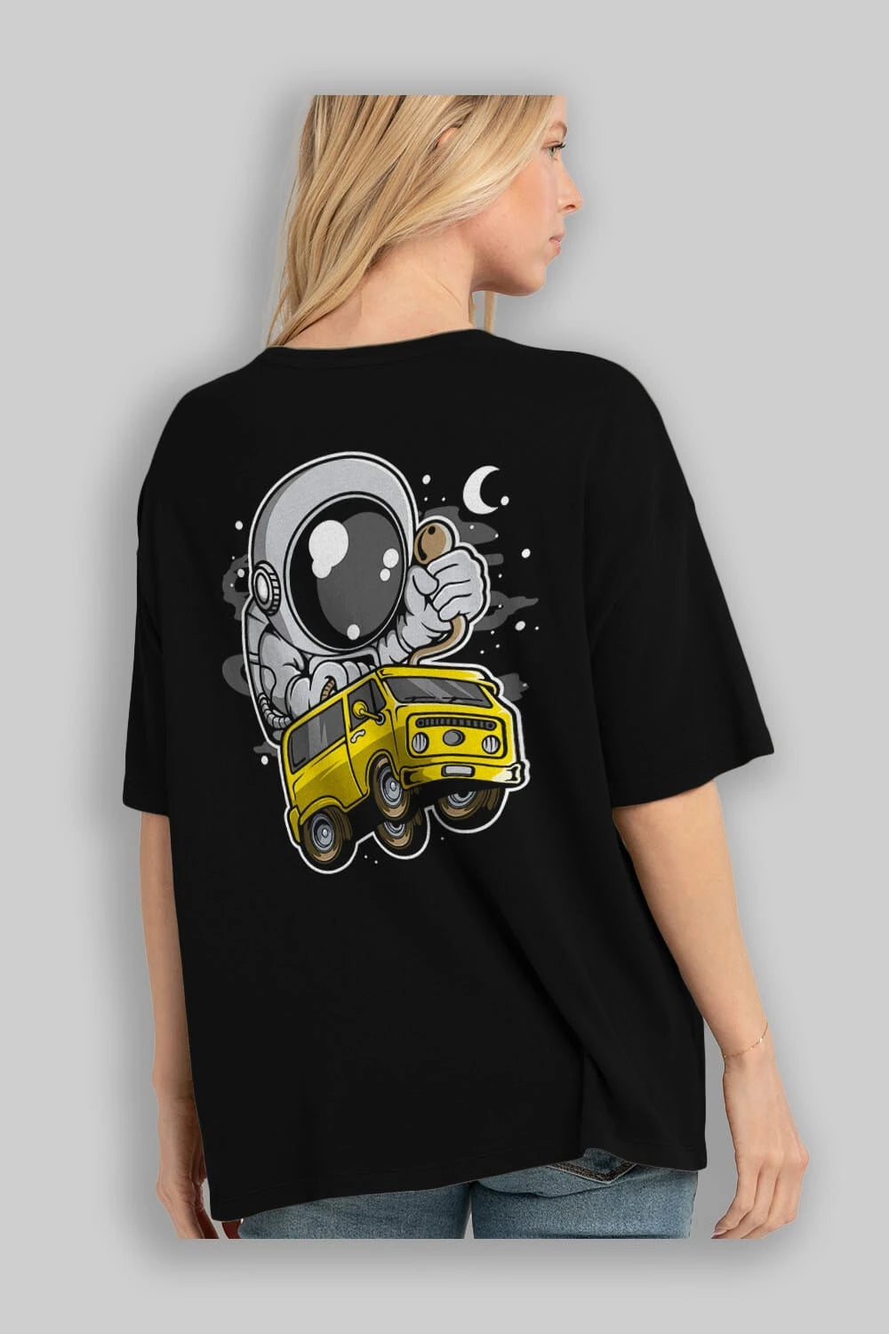 Astronaut Car Racer Arka Baskılı Oversize t-shirt Erkek Kadın Unisex
