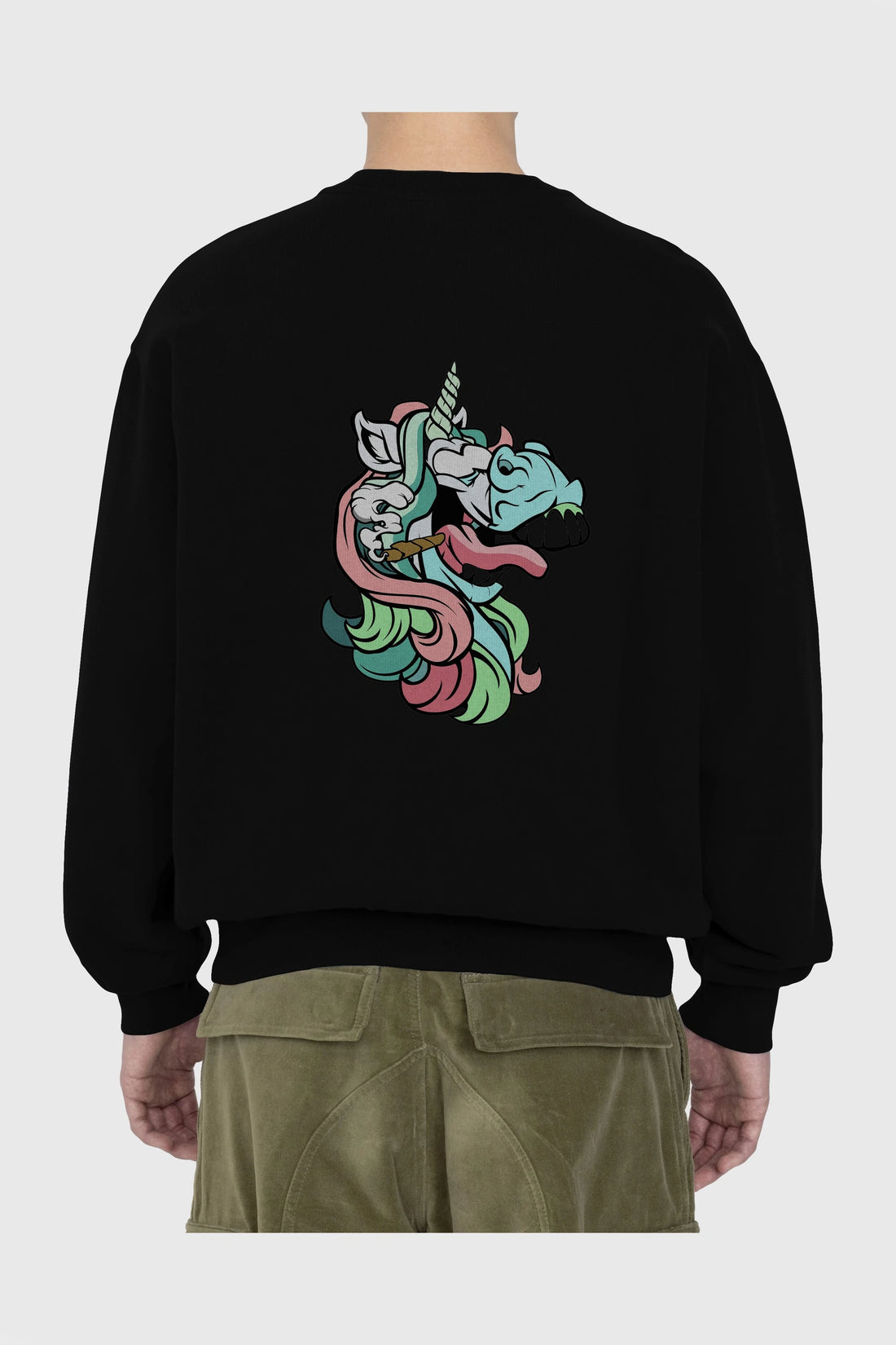 Crazy Unicorn Arka Baskılı Oversize Sweatshirt Erkek Kadın Unisex