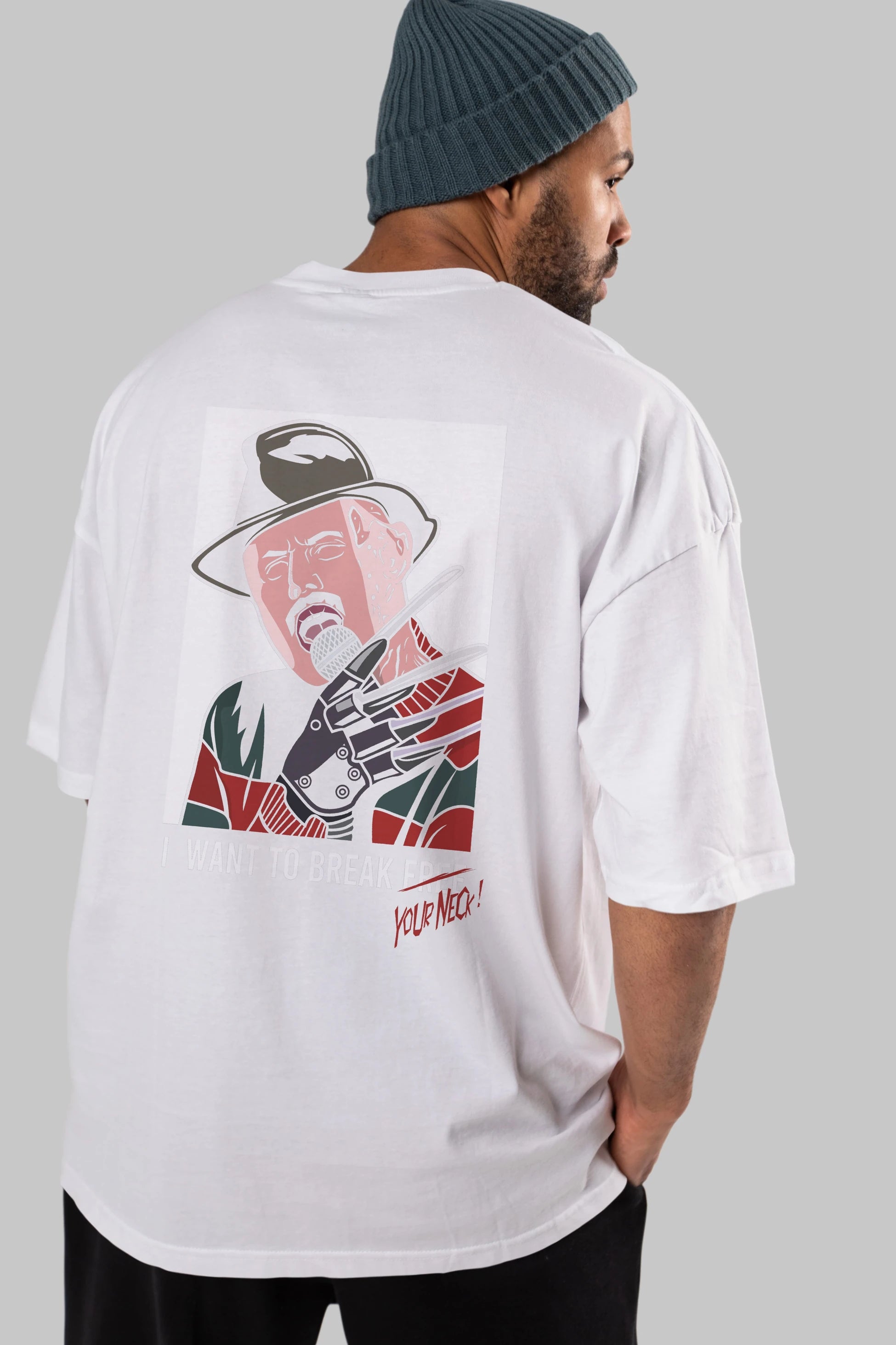 Freddy Merkrueger Arka Baskılı Oversize t-shirt Erkek Kadın Unisex %100 Pamuk tişort