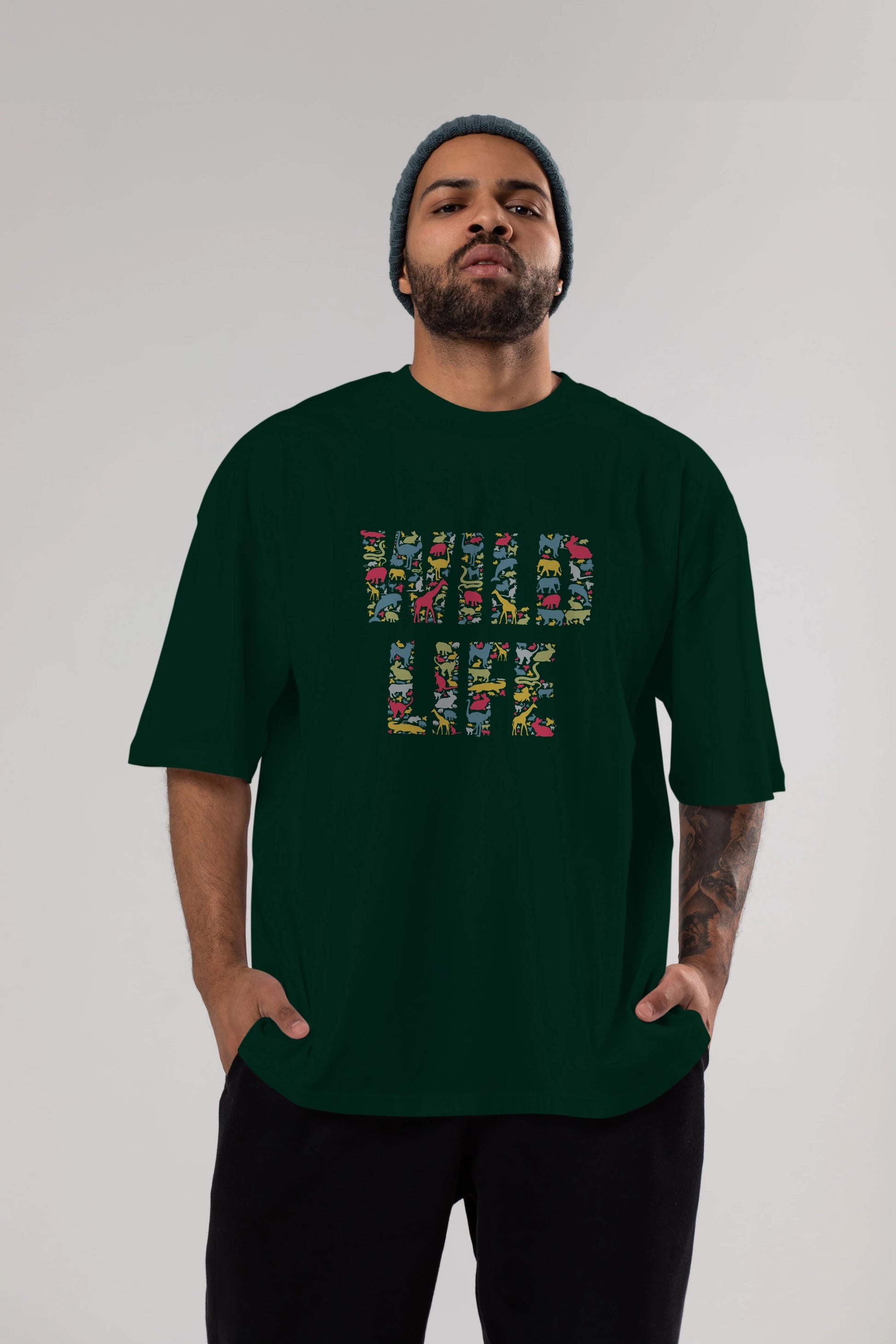 Wild Life Ön Baskılı Oversize t-shirt %100 pamuk Erkek Kadın Unisex