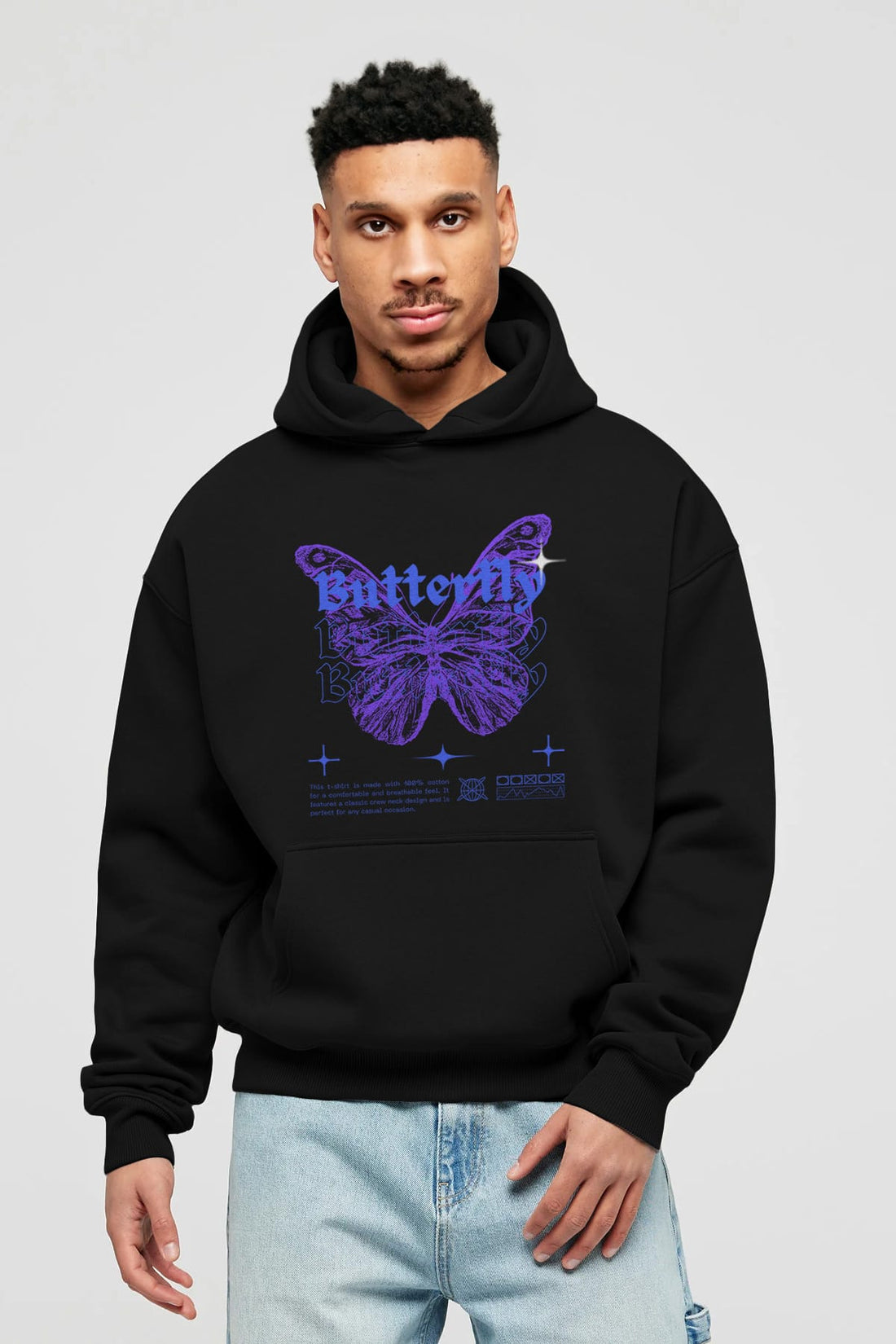 Butterfly Streetwear Ön Baskılı Oversize Hoodie Kapüşonlu Sweatshirt Erkek Kadın Unisex