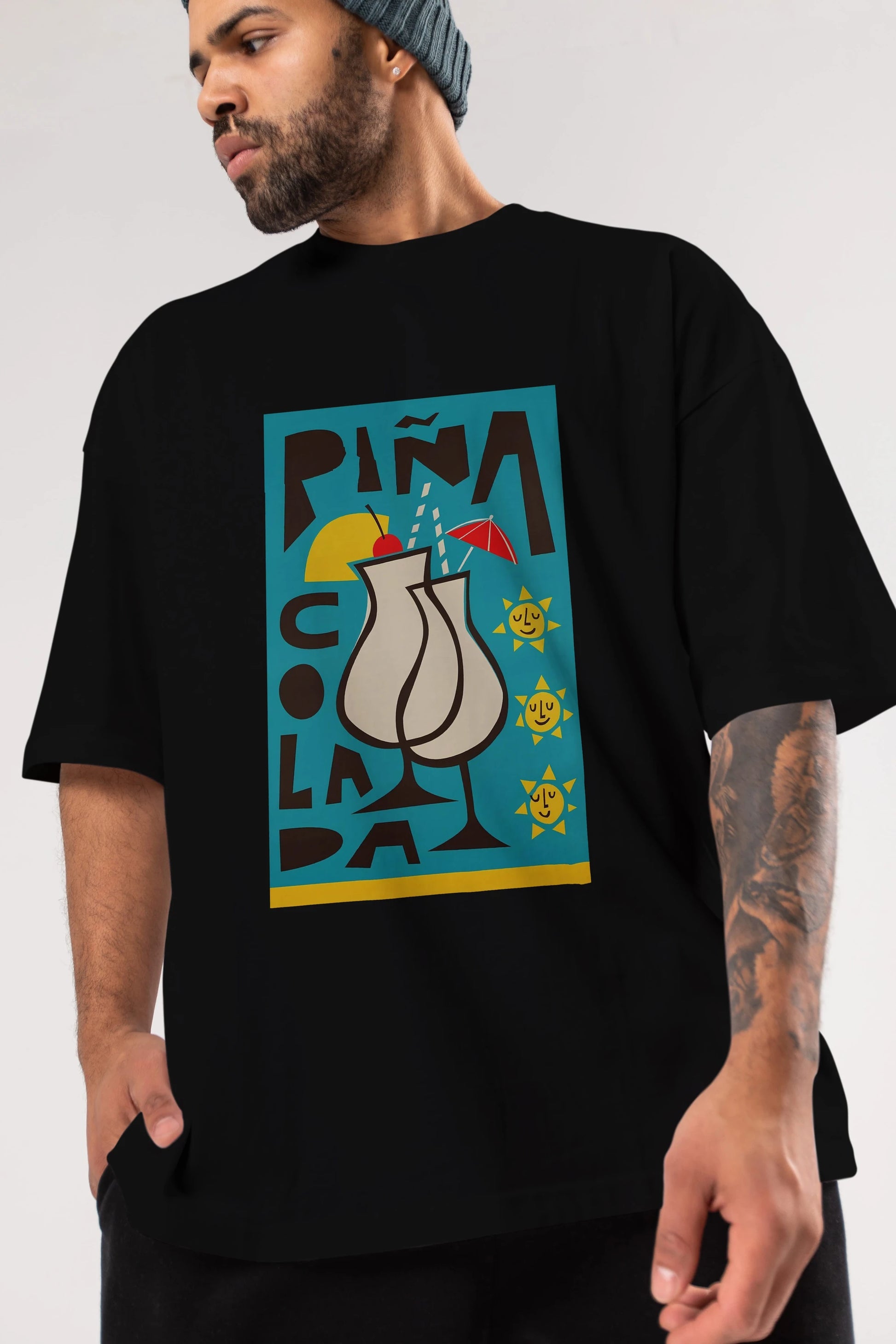 Pina Colada 4 Ön Baskılı Oversize t-shirt Erkek Kadın Unisex %100 Pamuk Bisiklet Yaka tişort