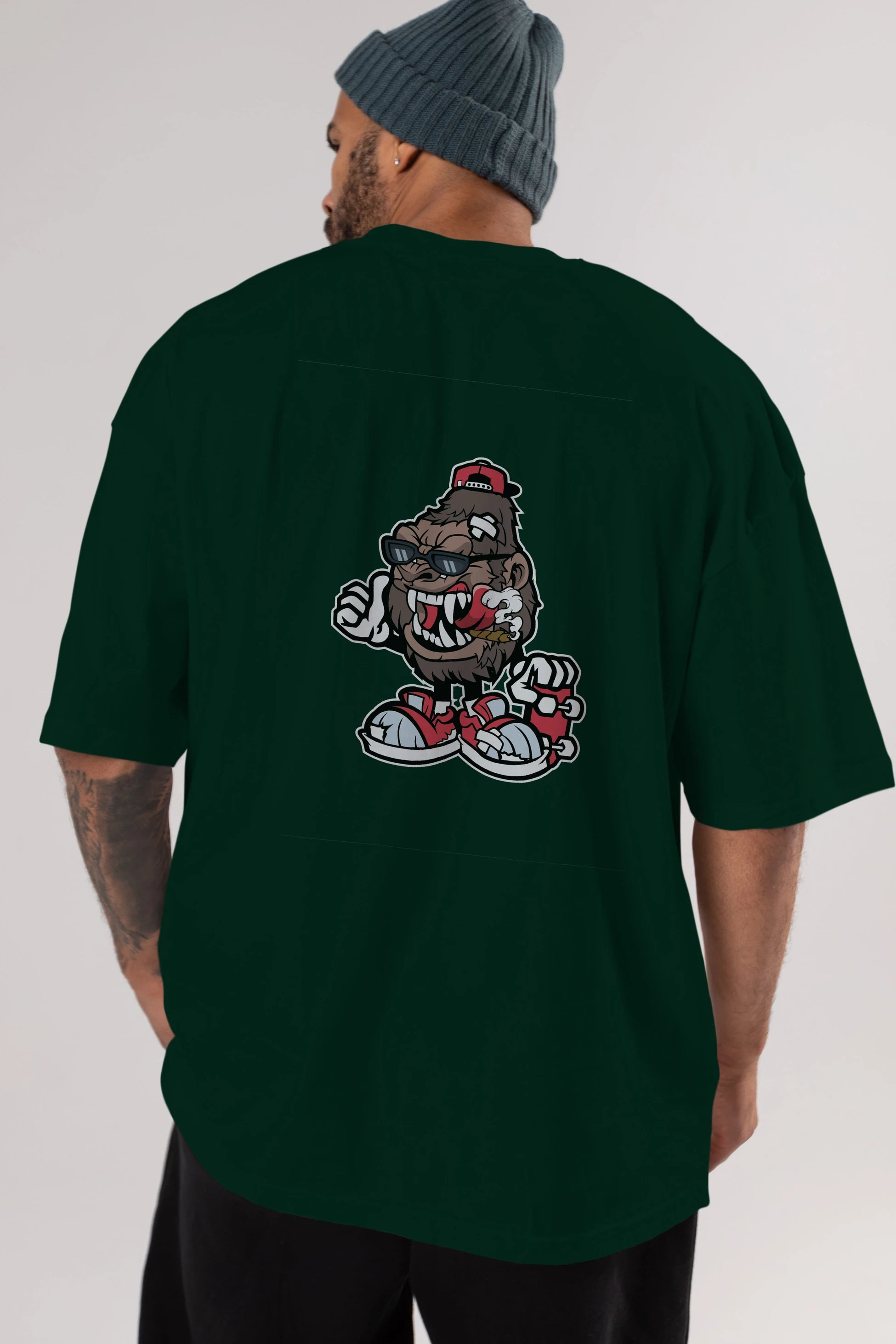 Gorilla Skater Arka Baskılı Oversize t-shirt Erkek Kadın Unisex %100 Pamuk tişort