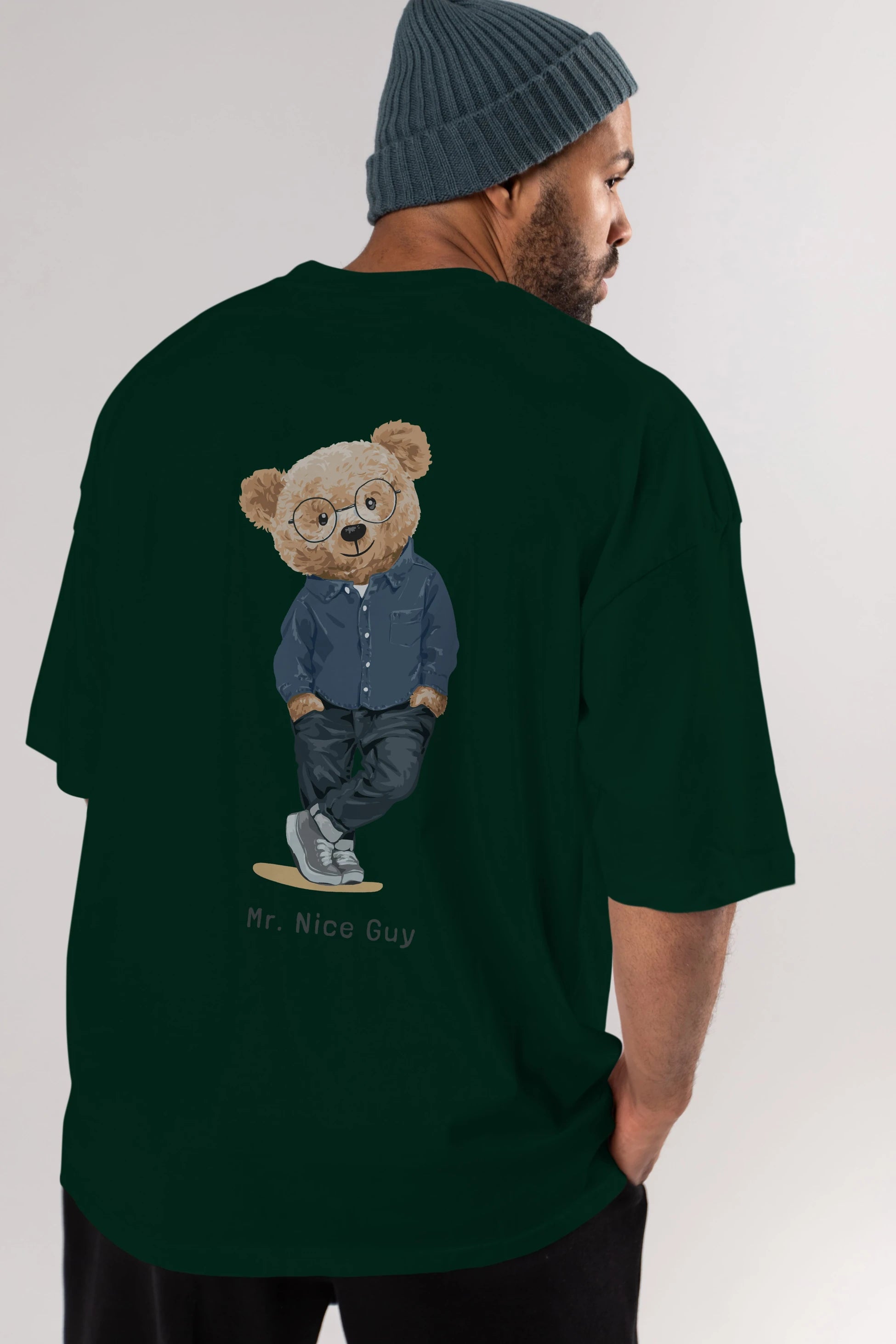 Teddy Bear Mr. Nice Guy Arka Baskılı Oversize t-shirt Erkek Kadın Unisex %100 Pamuk