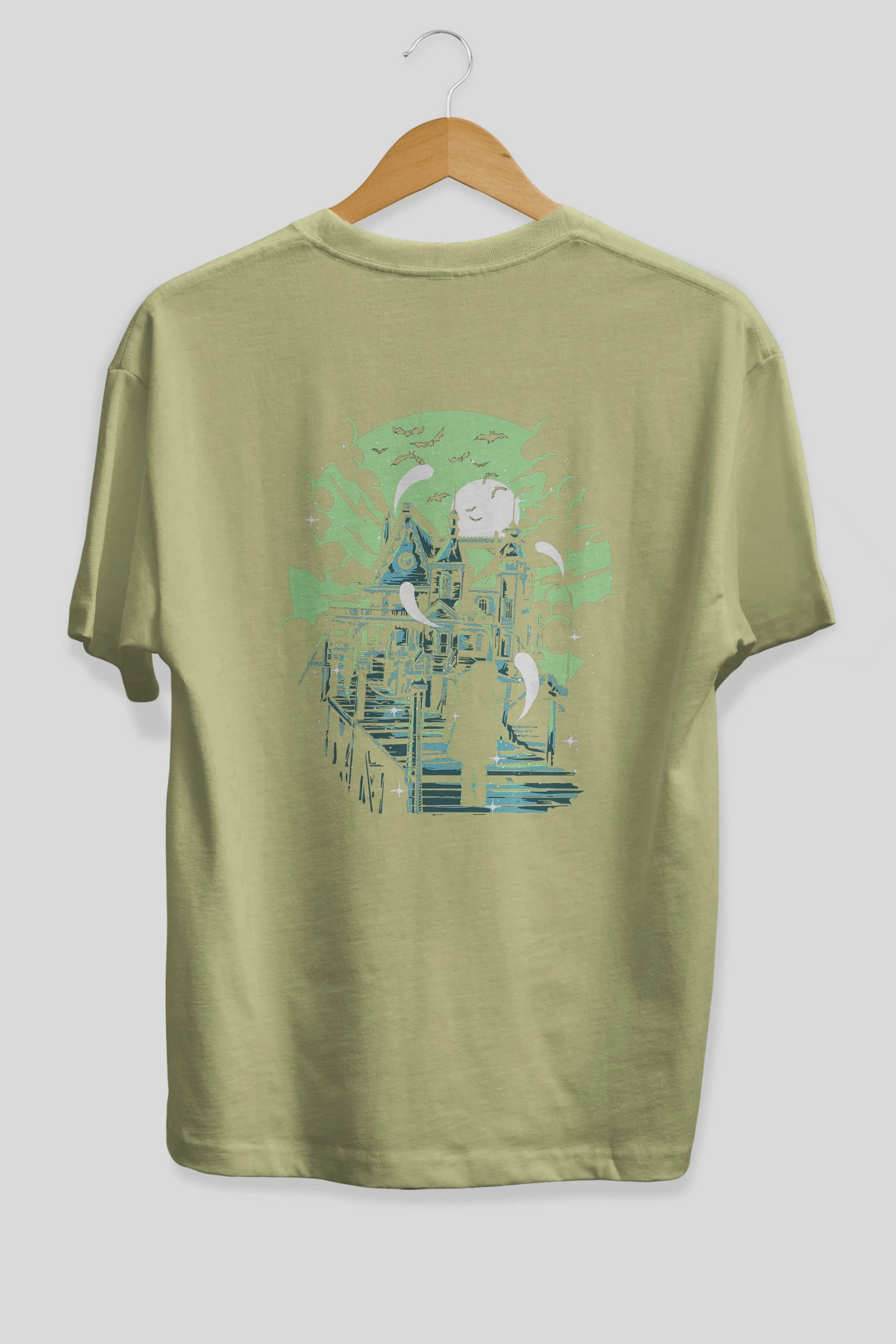 Haunted House Arka Baskılı Oversize t-shirt Erkek Kadın Unisex %100 Pamuk