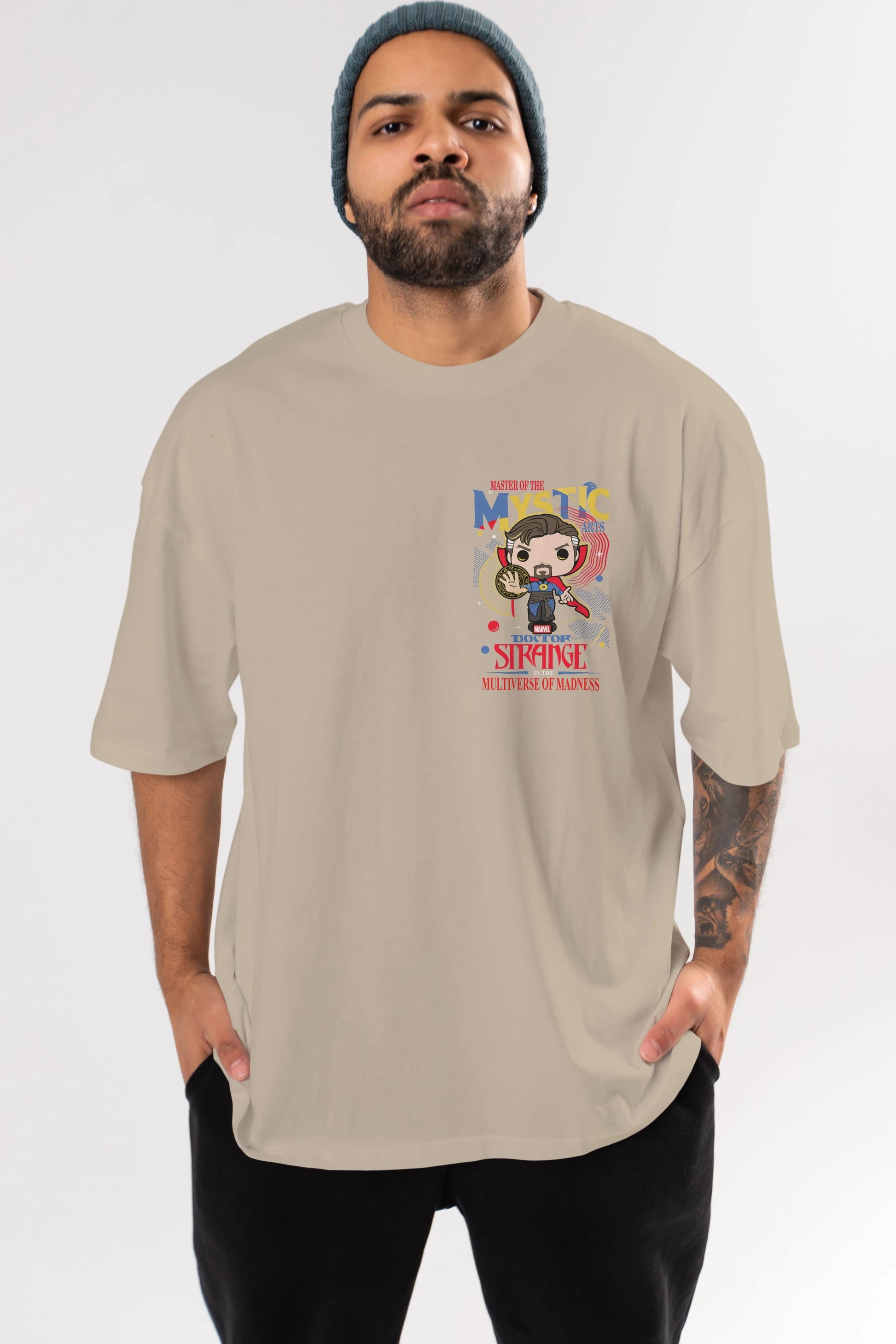 Doctor Strange Ön Sol Baskılı Oversize t-shirt Erkek Kadın Unisex %100 Pamuk Bisiklet Yaka tişort
