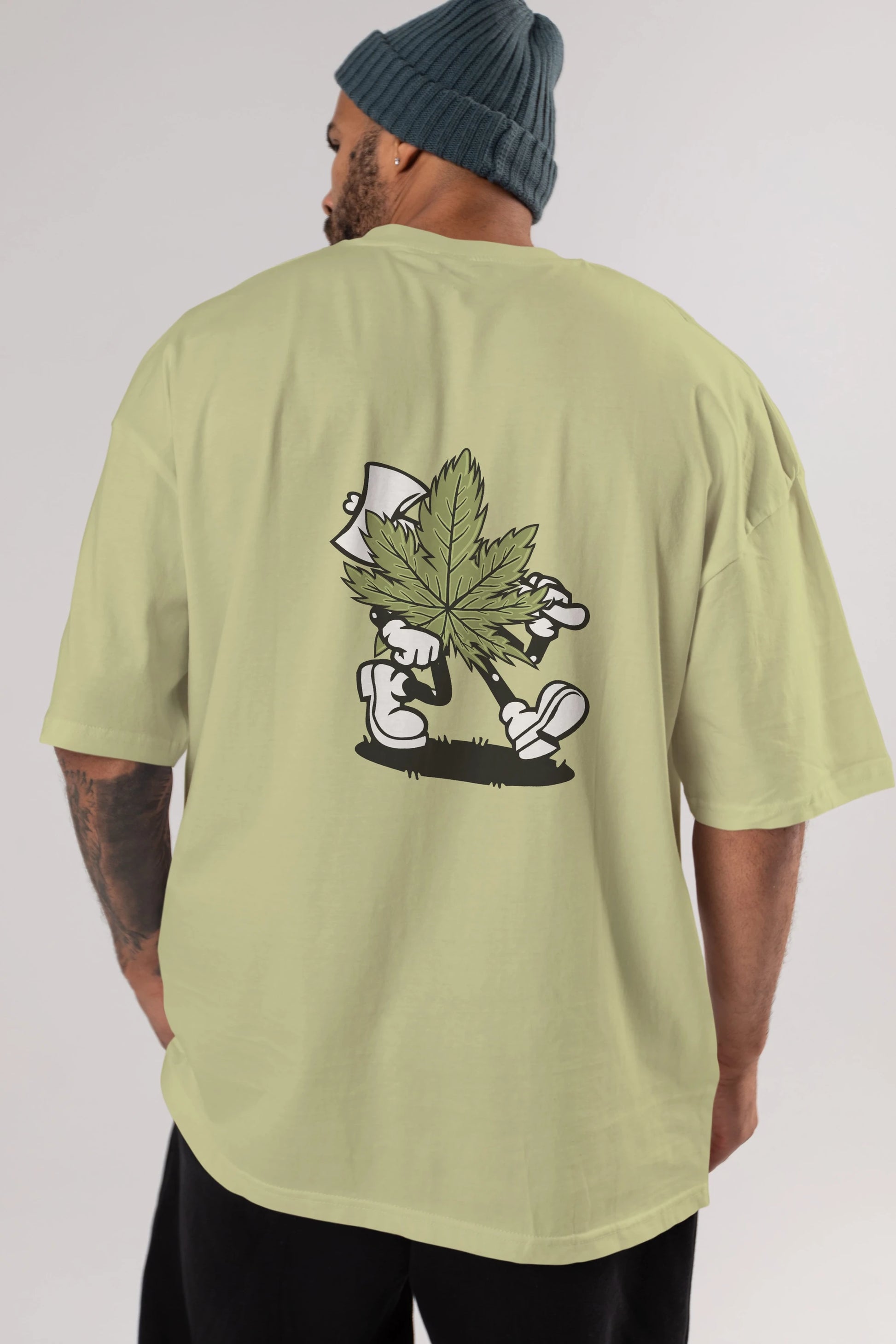 Weed Arka Baskılı Oversize t-shirt Erkek Kadın Unisex %100 Pamuk tişort