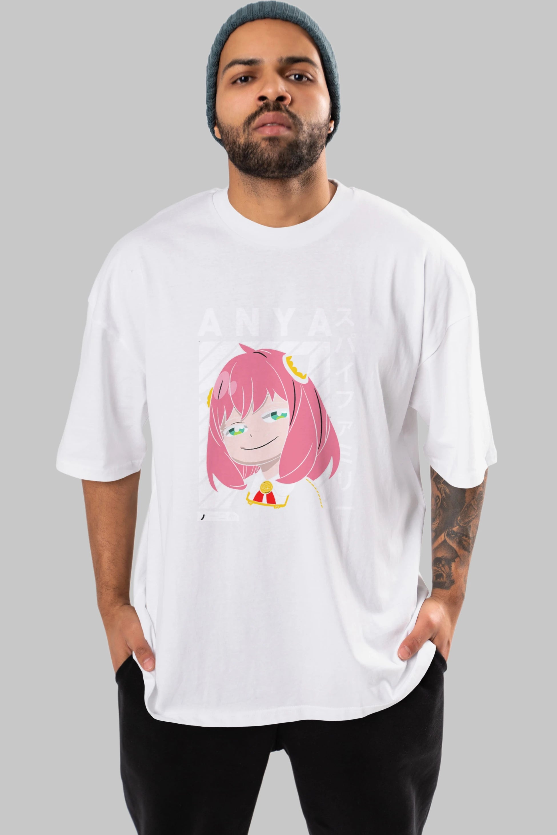 Anya SPYX FAMILY Anime Ön Baskılı Oversize t-shirt %100 pamuk Erkek Kadın Unisex