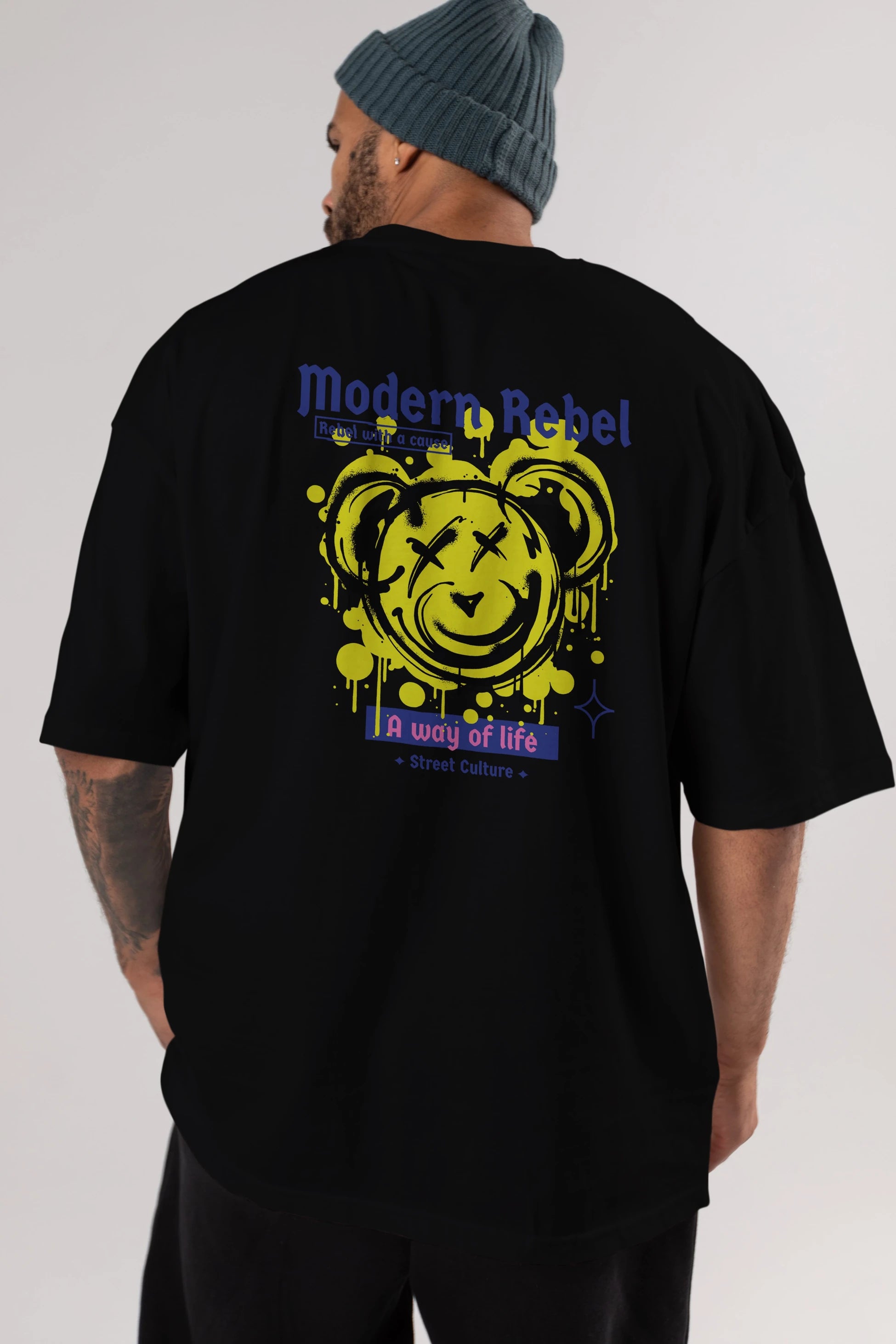 Modern Rebel Bear Arka Baskılı Oversize t-shirt Erkek Kadın Unisex