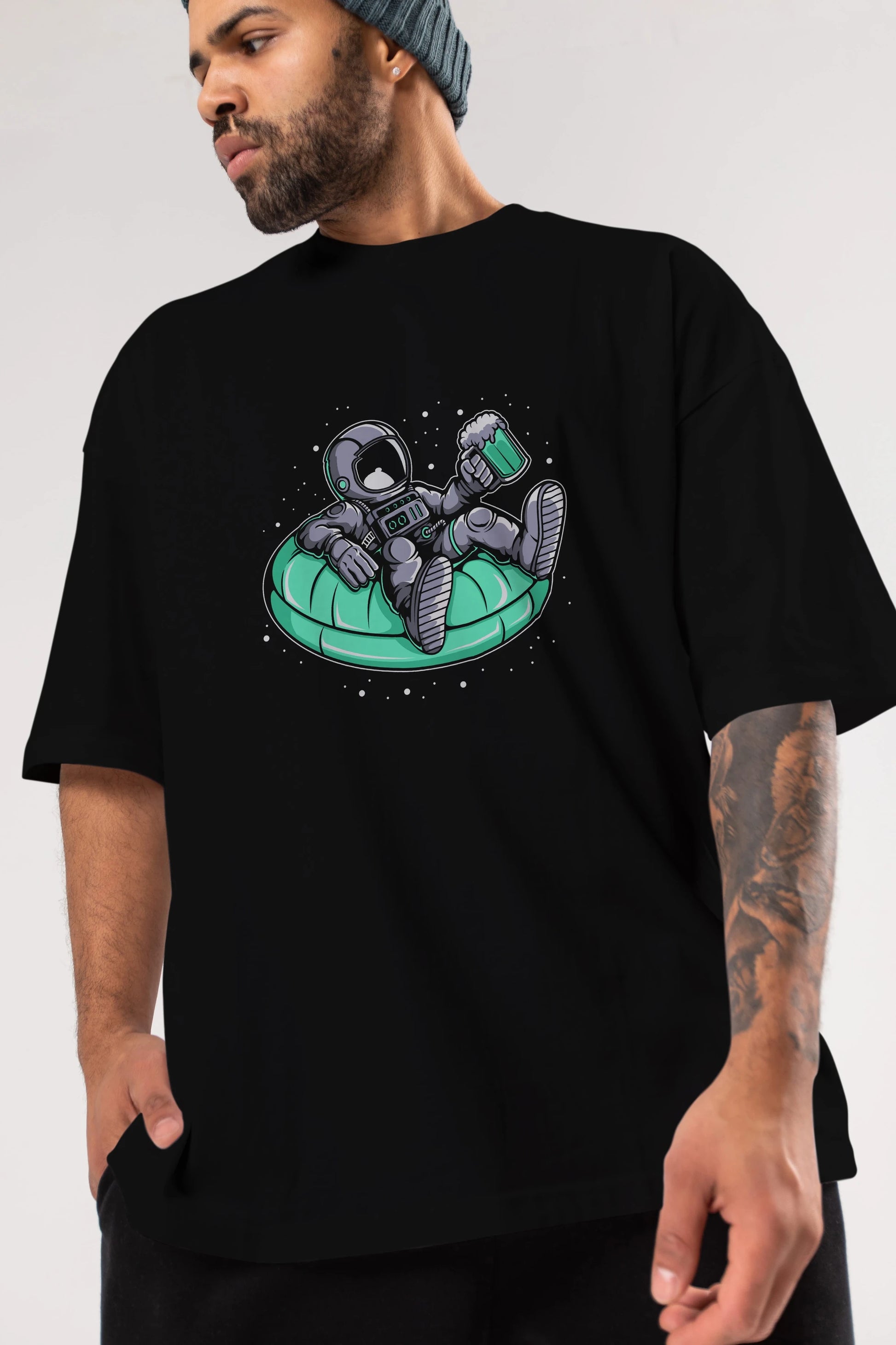 Astronaut Pool Float Ön Baskılı Oversize t-shirt Erkek Kadın Unisex
