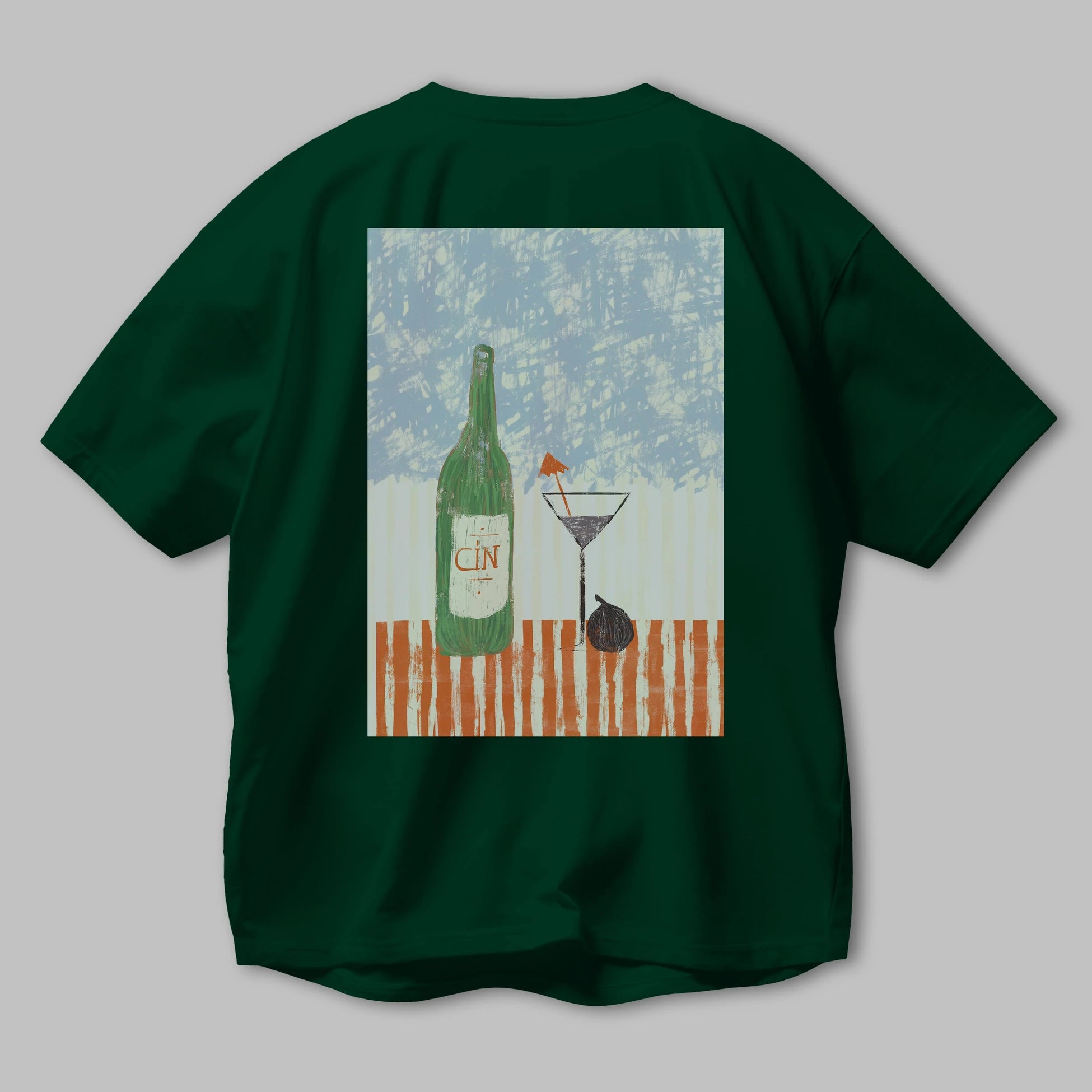 Gin Arka Baskılı Oversize t-shirt Erkek Kadın Unisex %100 Pamuk Bisiklet Yaka tişort