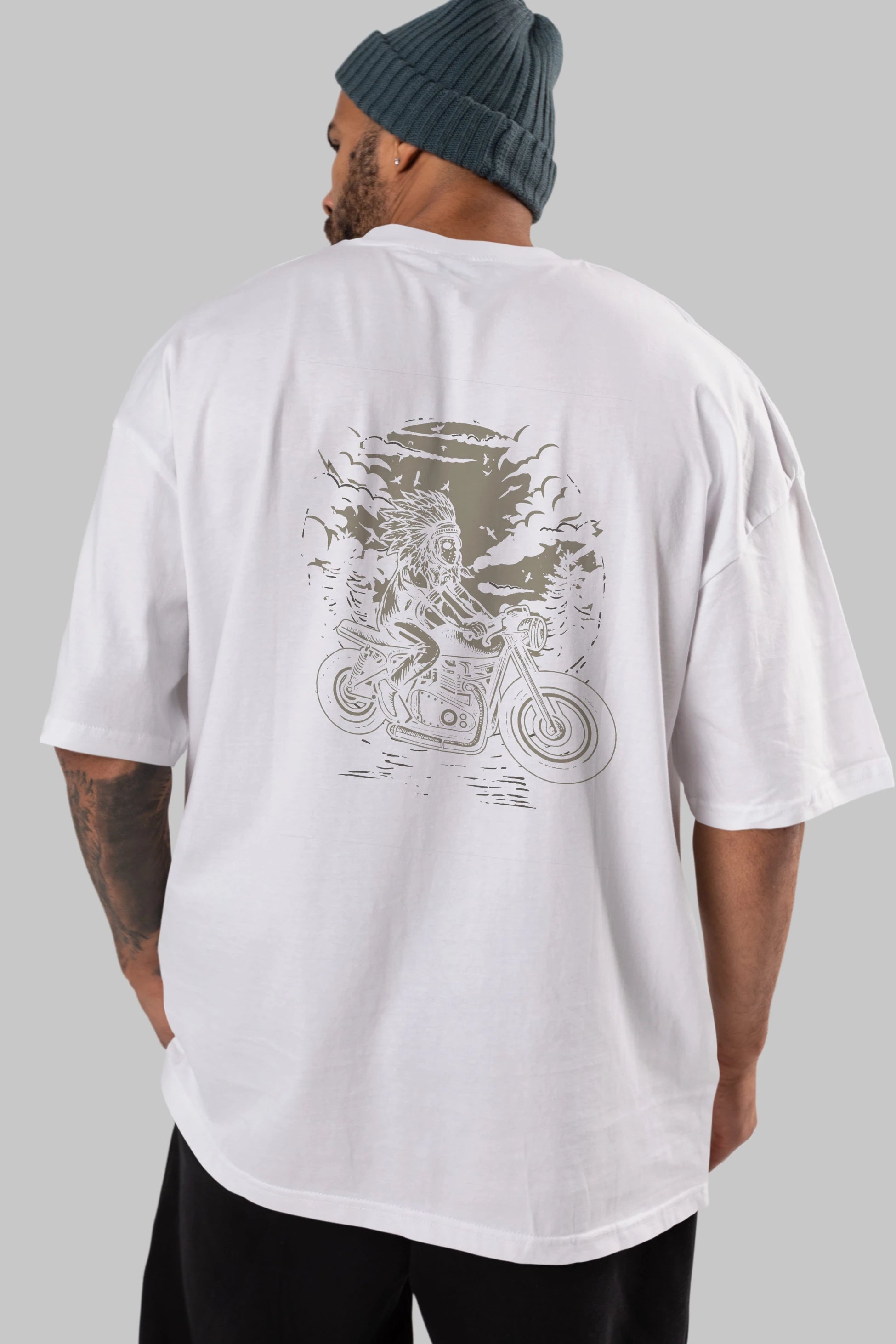 Indian Chief Rider Arka Baskılı Oversize t-shirt Erkek Kadın Unisex %100 Pamuk