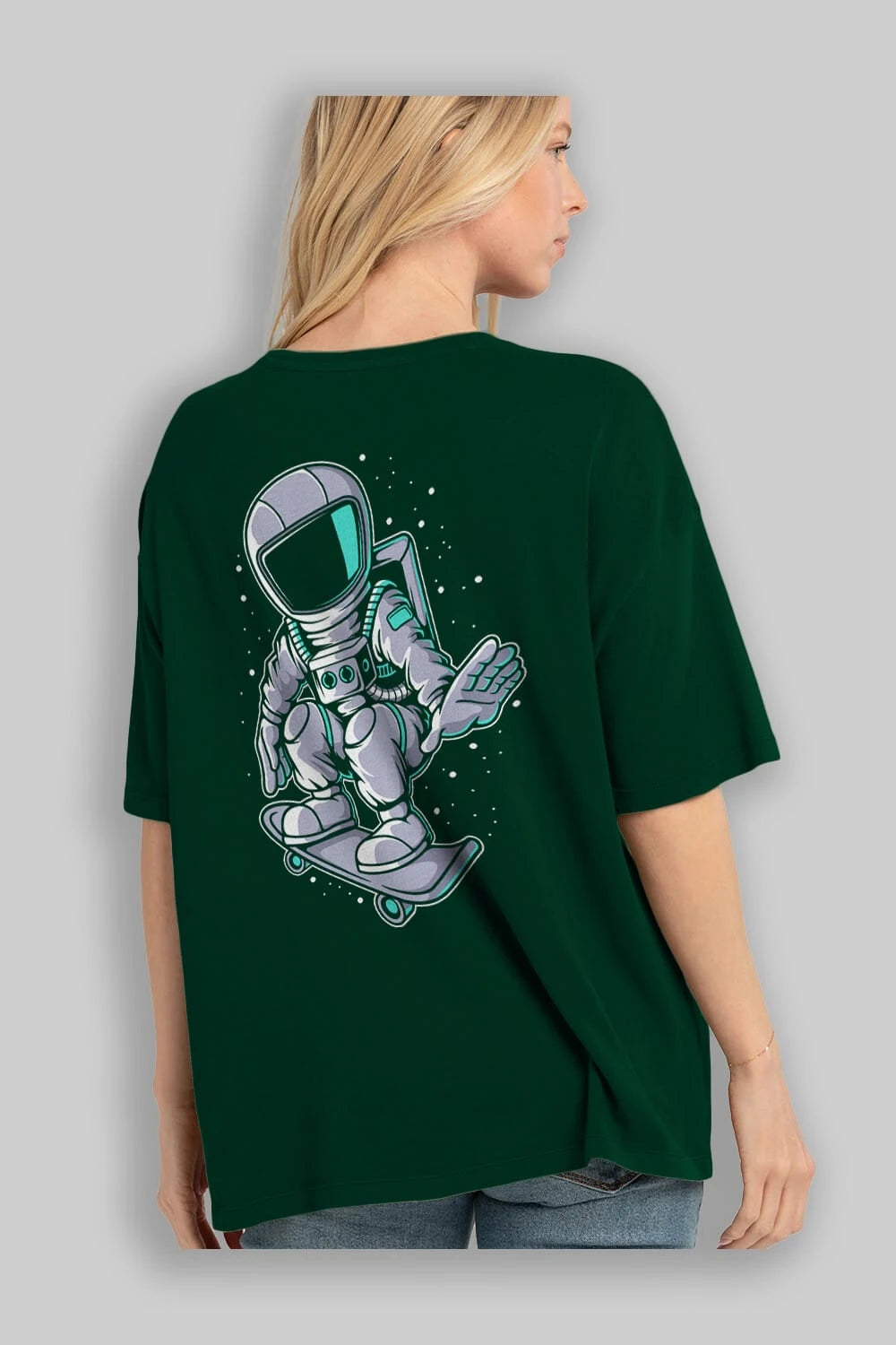Astronaut Skater Arka Baskılı Oversize t-shirt Erkek Kadın Unisex