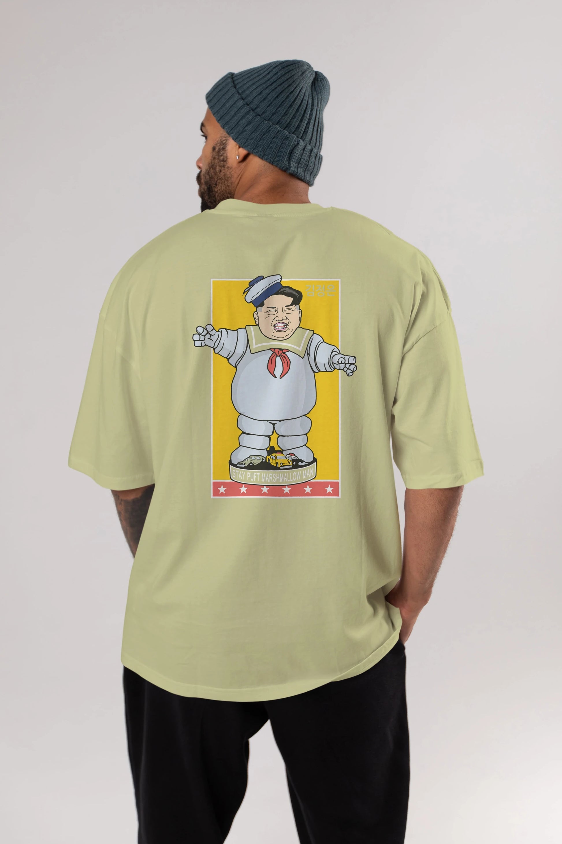 Stay Puft Jong Un Arka Baskılı Oversize t-shirt Erkek Kadın Unisex %100 Pamuk tişort