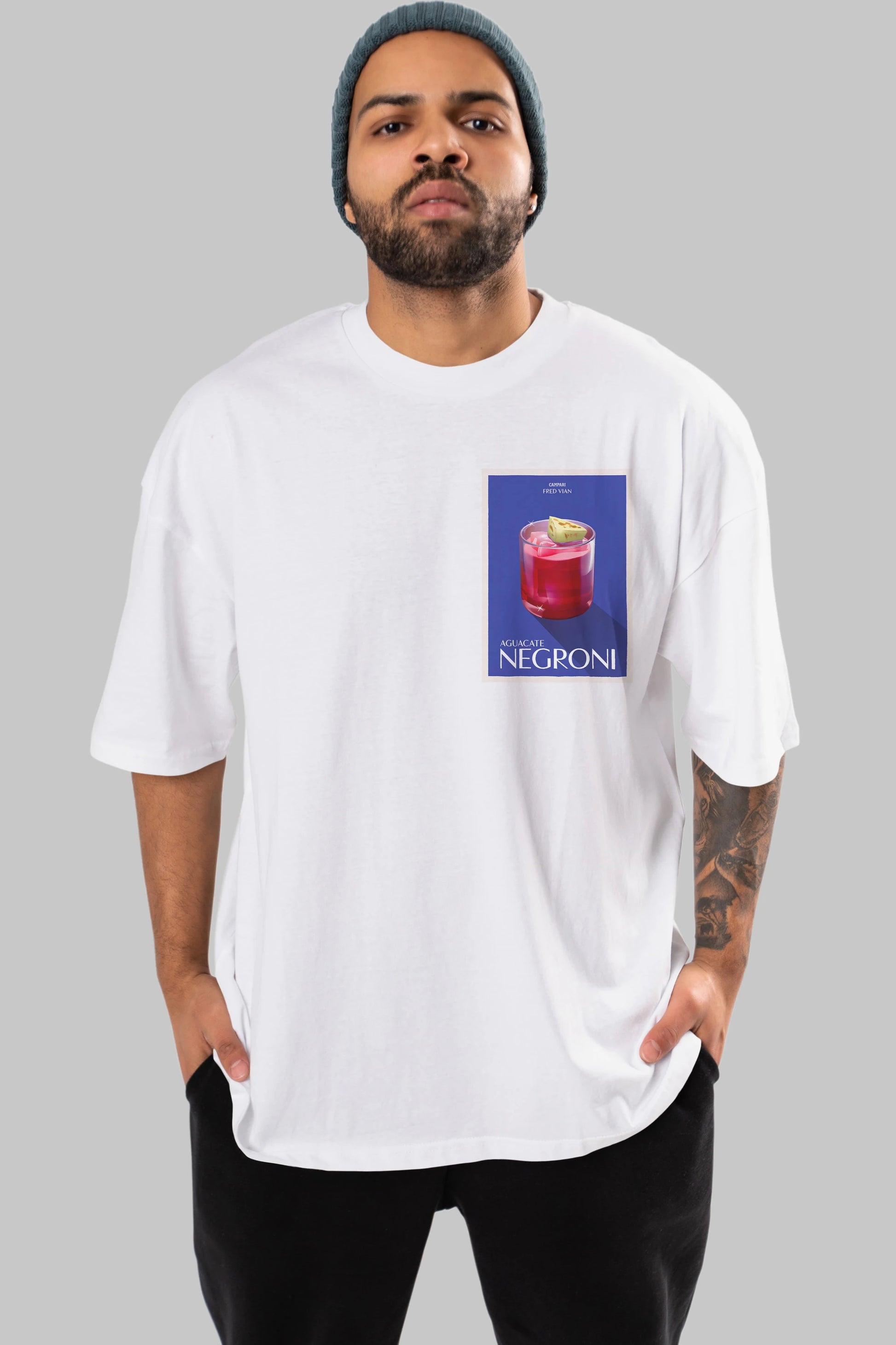 Aguacate Negroni Ön Sol Baskılı Oversize t-shirt Erkek Kadın Unisex %100 Pamuk Bisiklet Yaka tişort