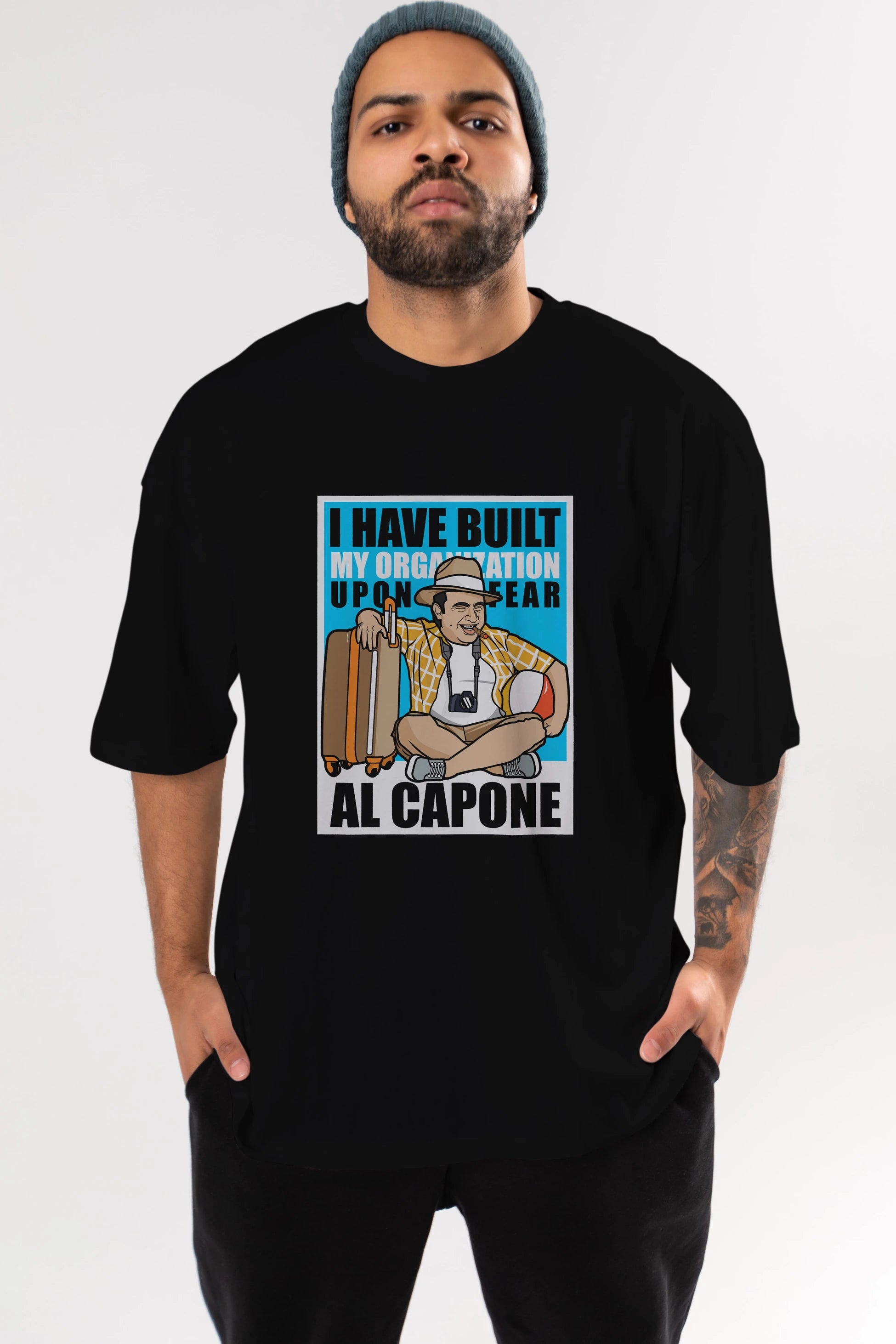 Al Capone Holiday Ön Baskılı Oversize t-shirt Erkek Kadın Unisex %100 Pamuk tişort