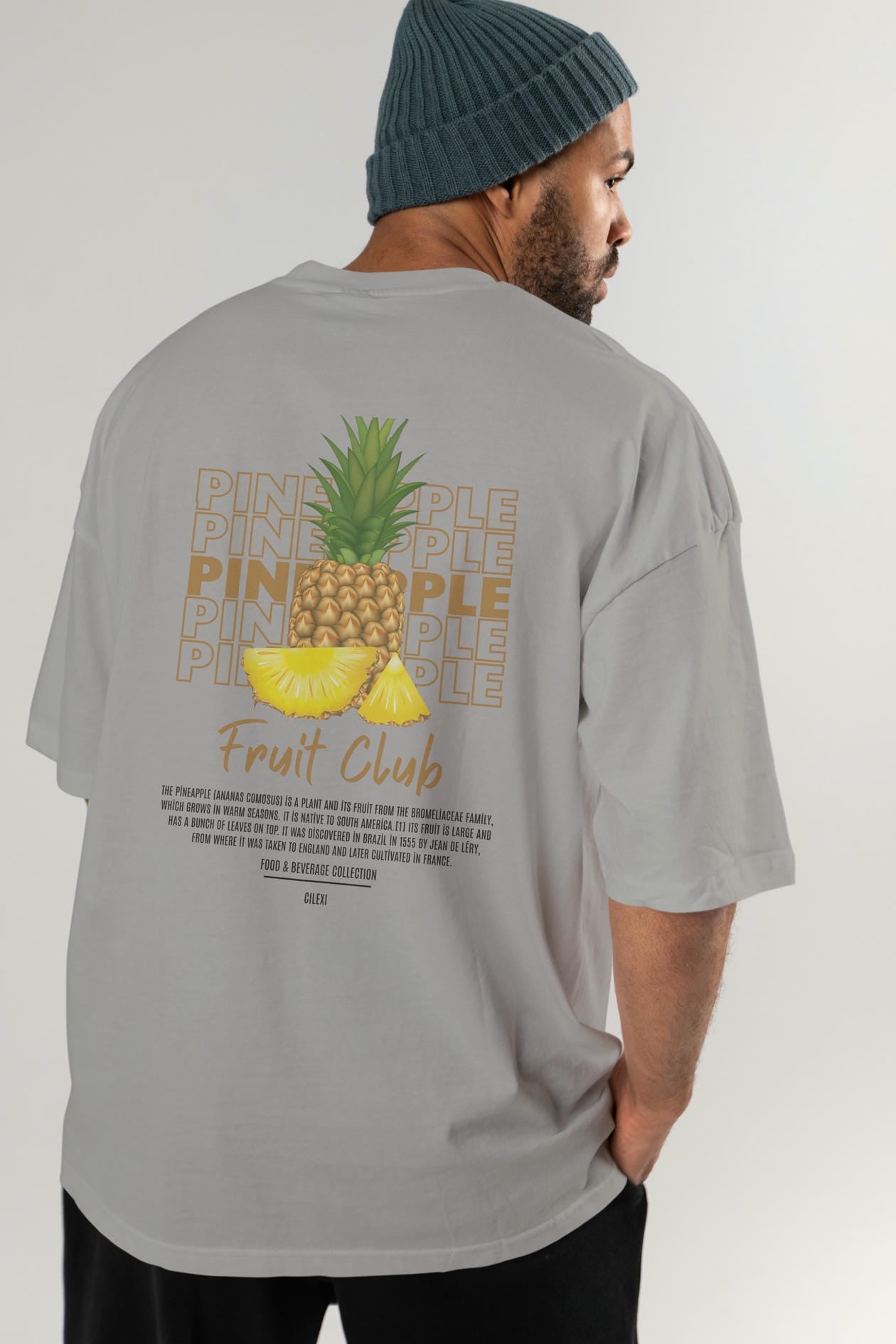 Pineapple Arka Baskılı Oversize t-shirt Erkek Kadın Pamuk Bisiklet Yaka tişort