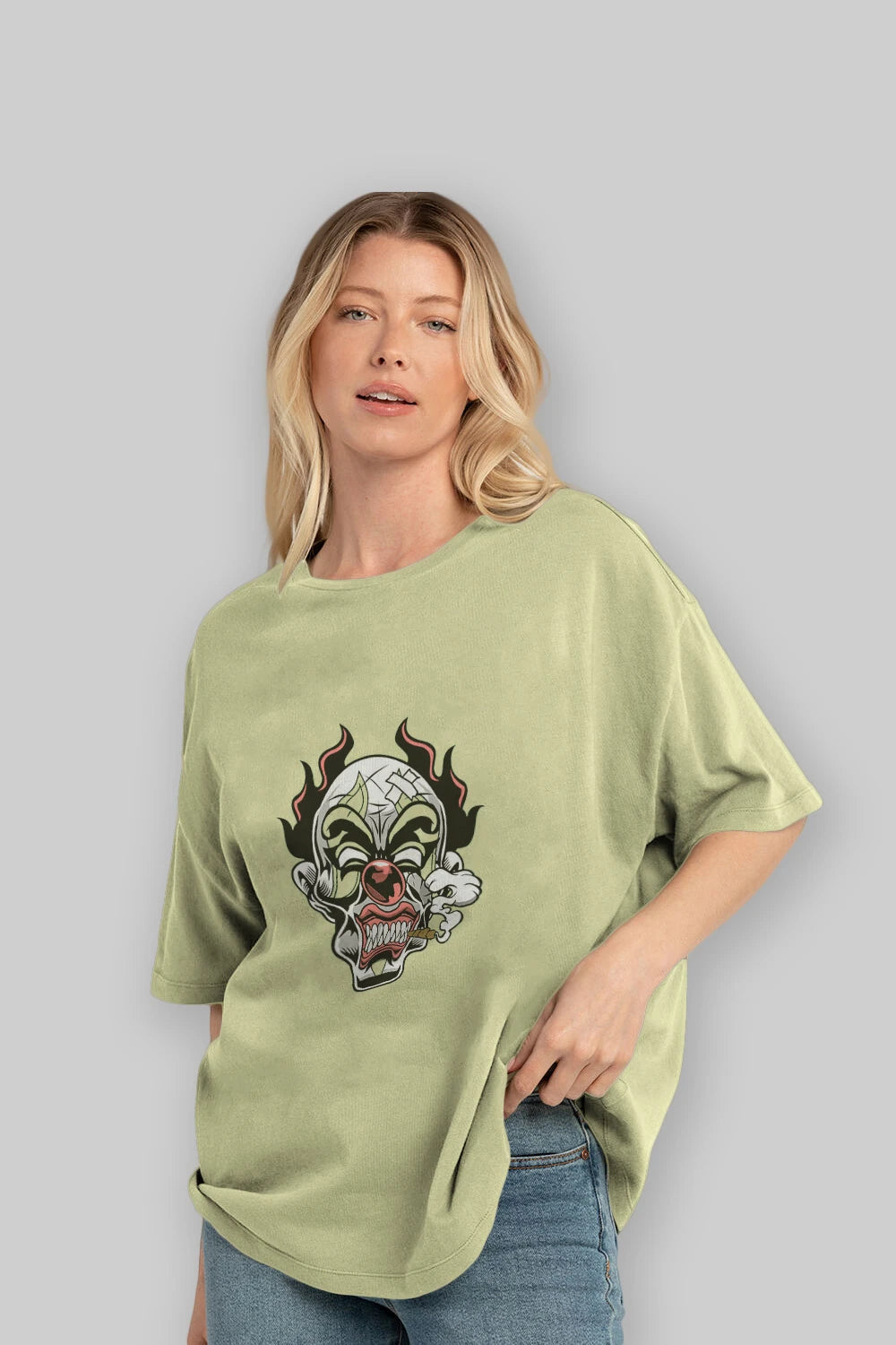 Clown Horror Ön Baskılı Oversize t-shirt Erkek Kadın Unisex %100 Pamuk tişort
