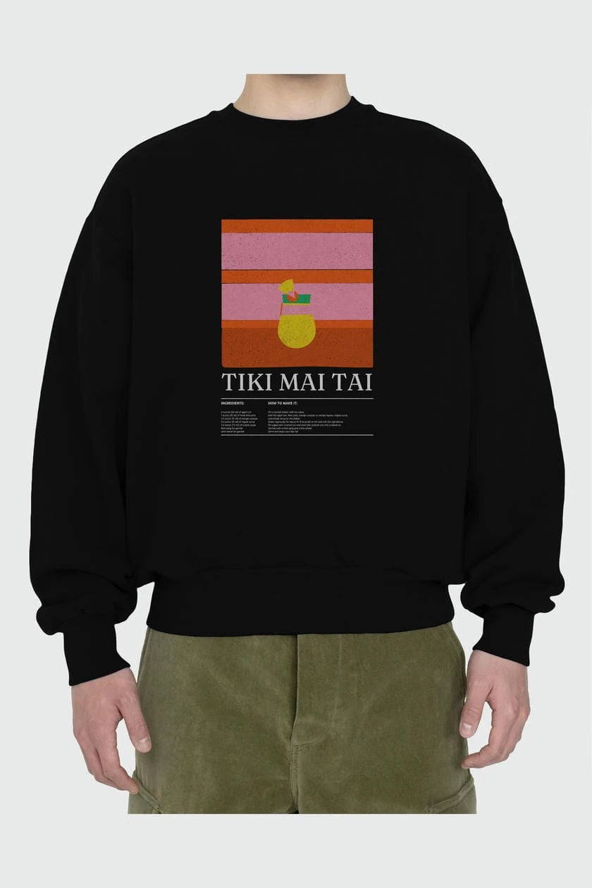 Tiki Mai Tai ön Baskılı Oversize Sweatshirt Erkek Kadın Unisex