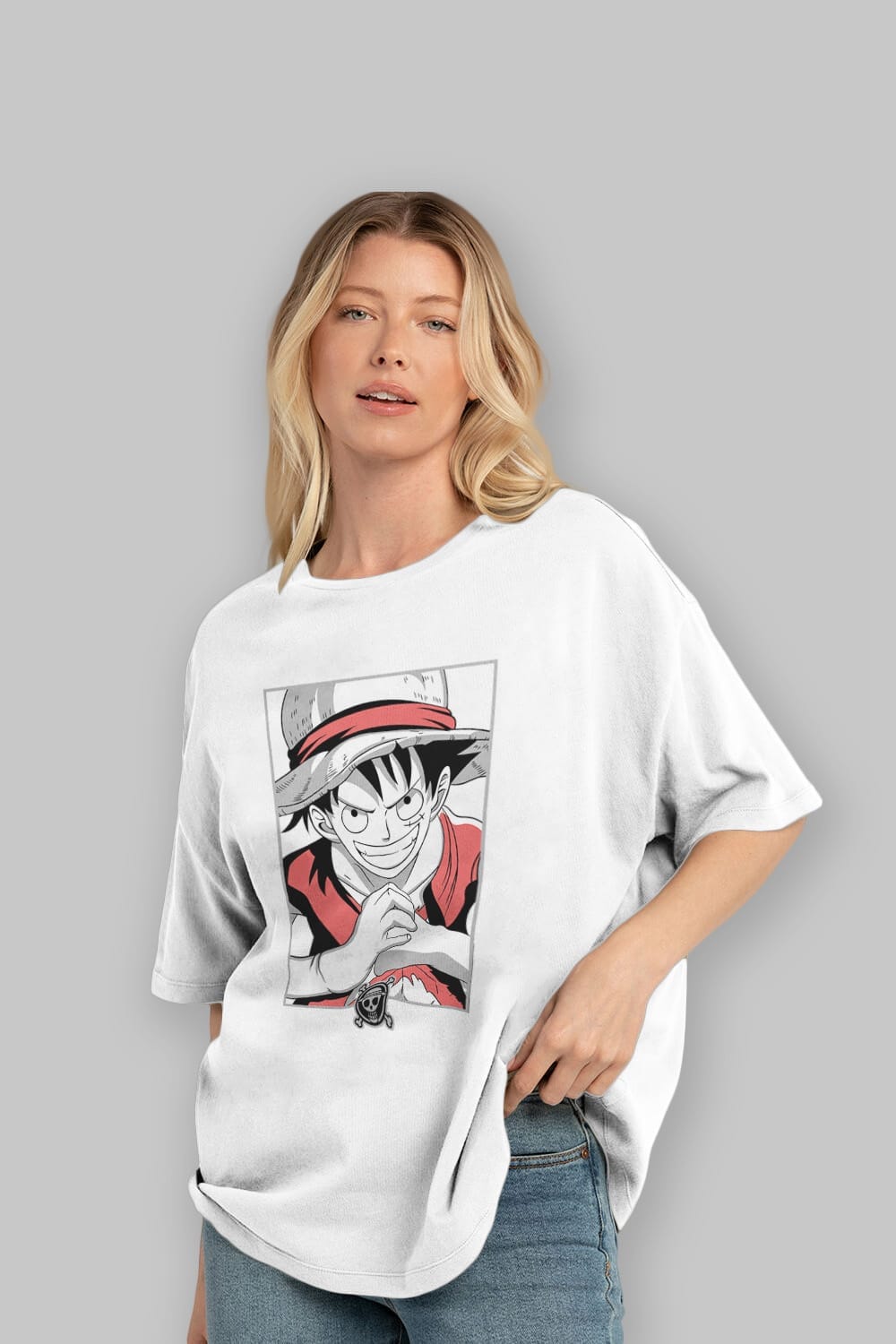 LUFF D. MONKEY OnePiece Anime Ön Baskılı Oversize t-shirt %100 pamuk Erkek Kadın Unisex