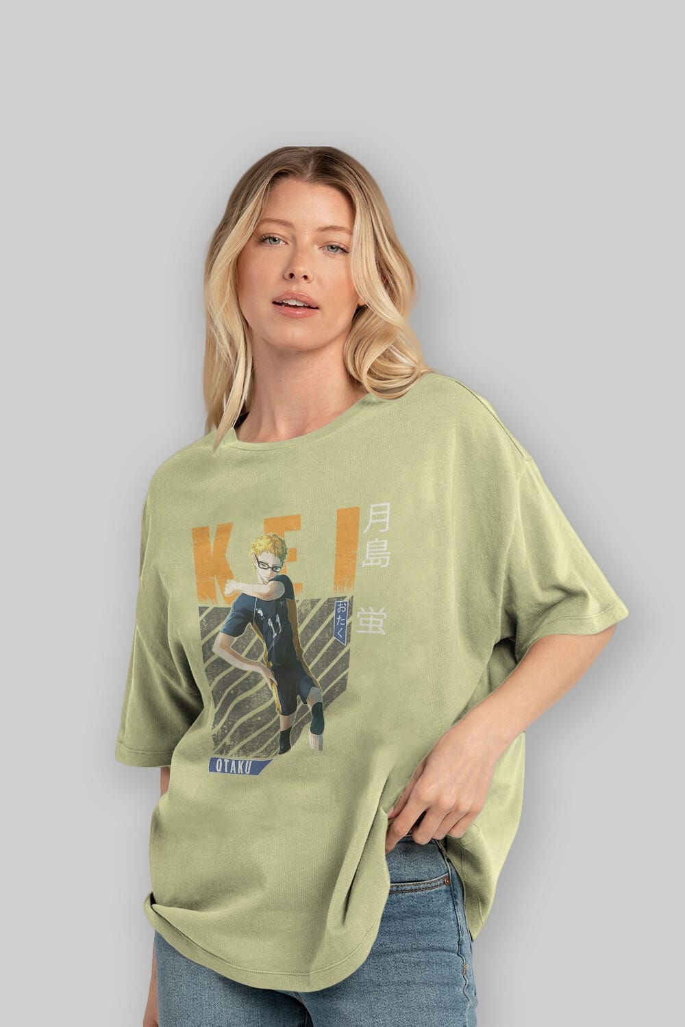 Kei Tsukishima 2 Anime Ön Baskılı Oversize t-shirt %100 pamuk Erkek Kadın Unisex