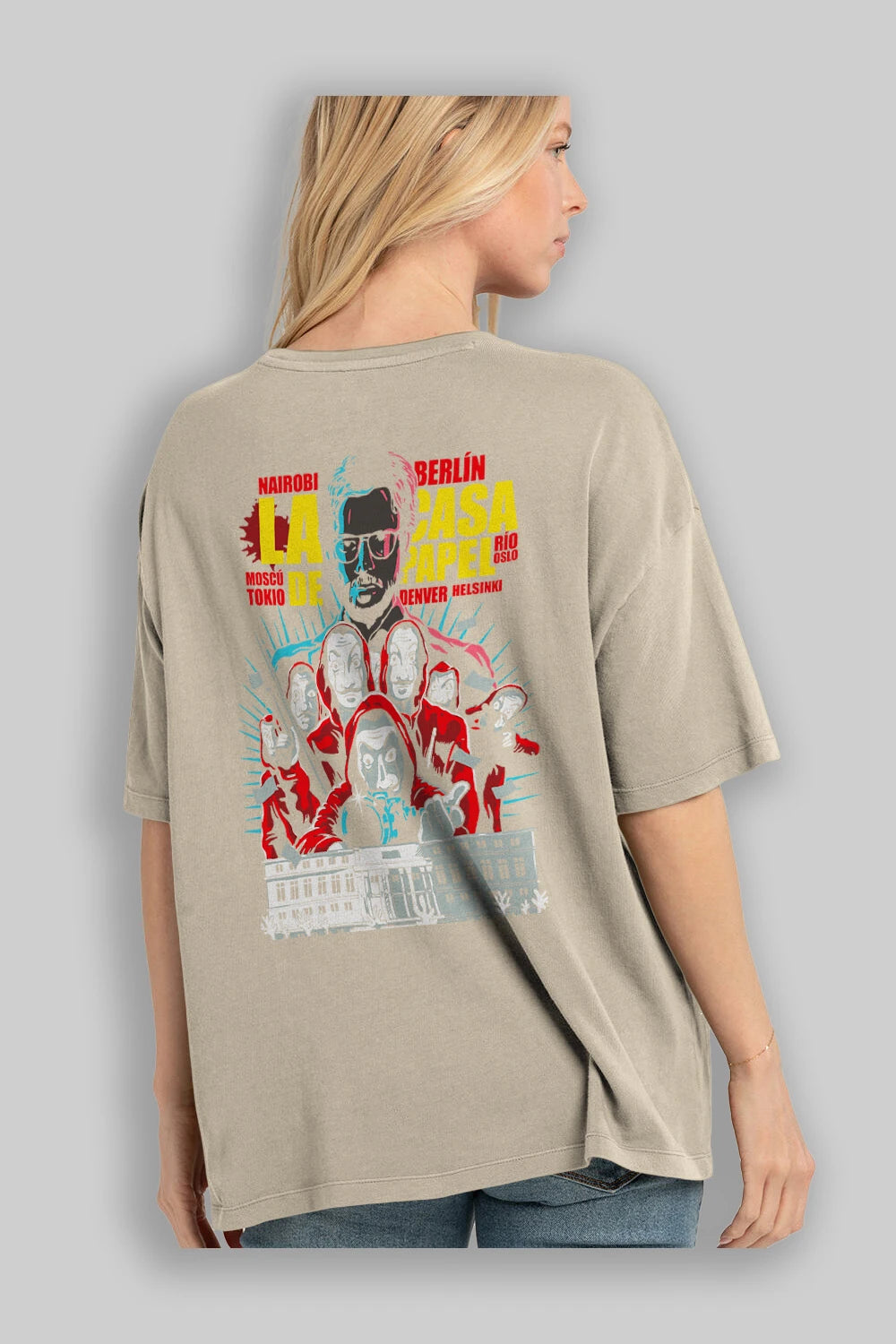 La Casa De Papel (6) Arka Baskılı Oversize t-shirt Erkek Kadın Unisex %100 Pamuk Bisiklet Yaka tişort