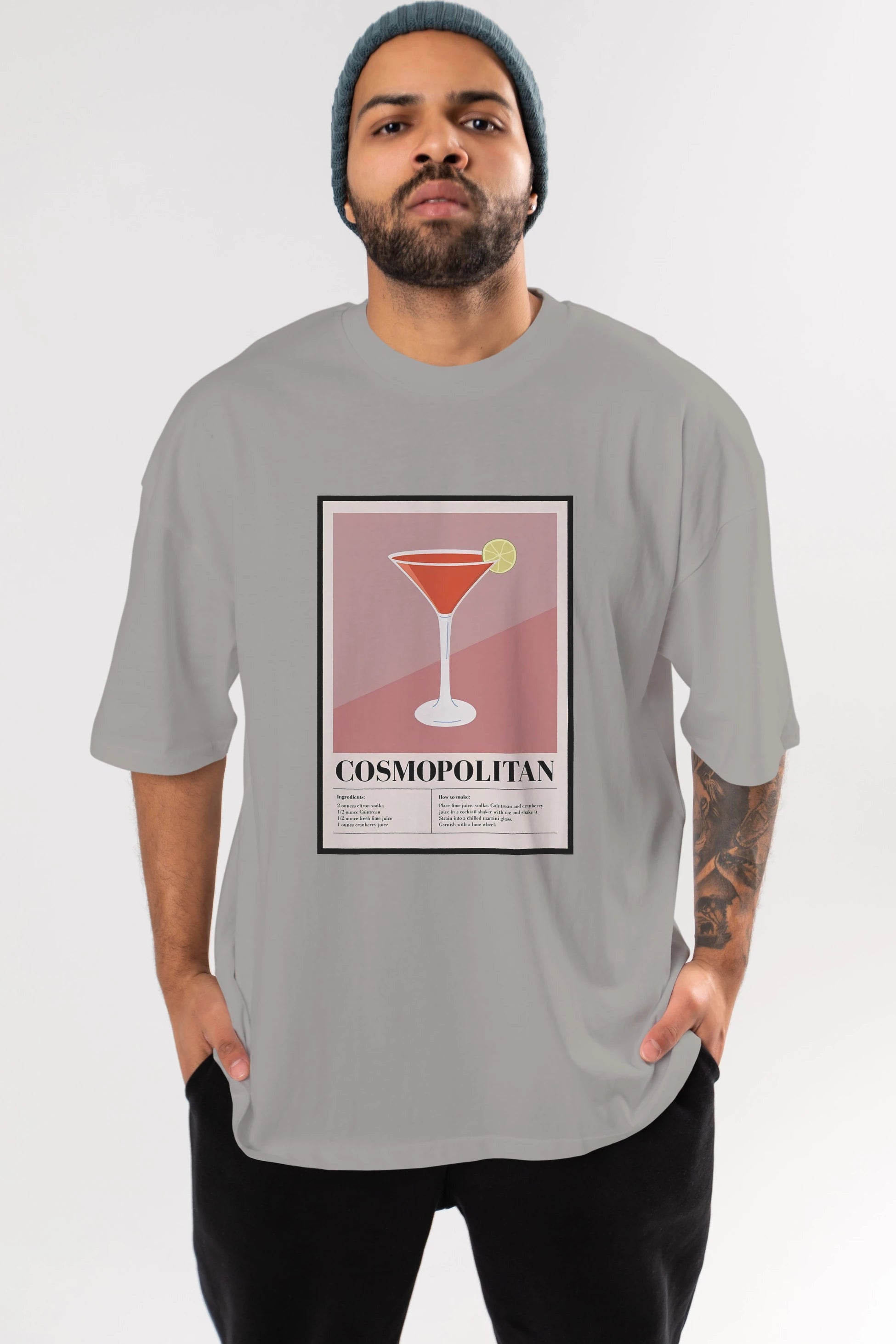 Cosmopolitan 3 Ön Baskılı Oversize t-shirt Erkek Kadın Unisex %100 Pamuk Bisiklet Yaka tişort