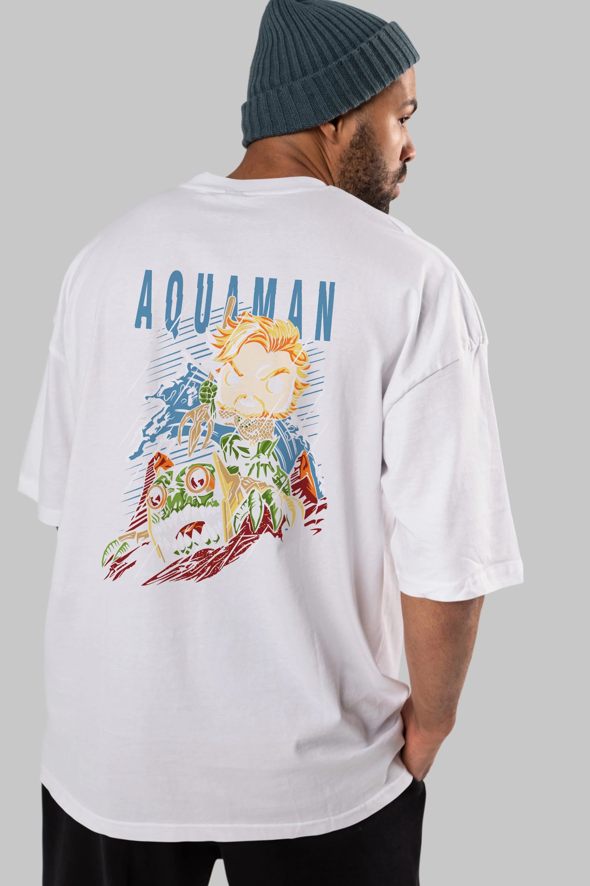 Aquaman Arka Baskılı Oversize t-shirt Erkek Kadın Unisex %100 Pamuk Bisiklet Yaka tişort