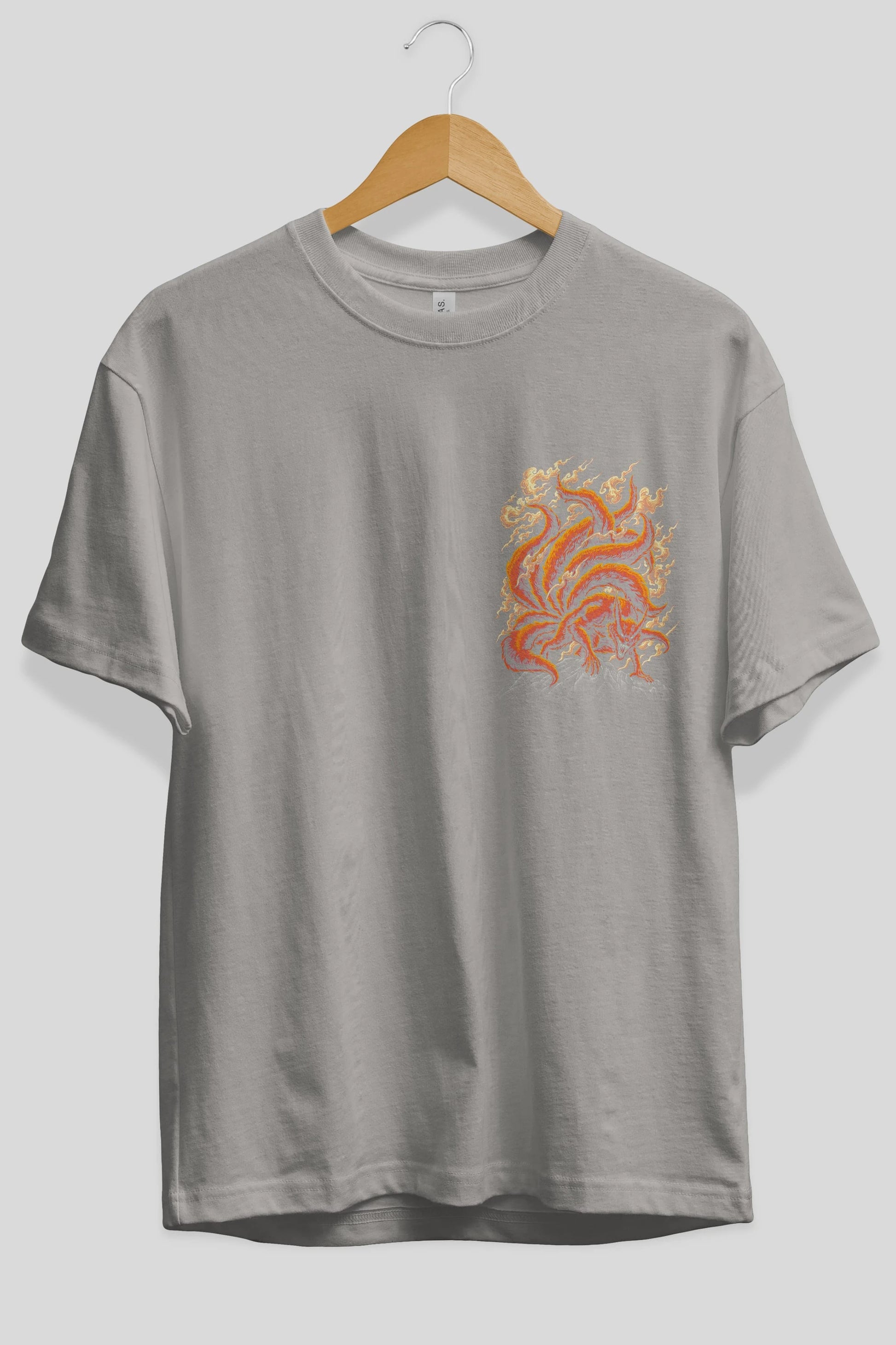 NARUTO KYUUBI Ön Sol Baskılı Oversize t-shirt Erkek Kadın Unisex %100 Pamuk Bisiklet Yaka tişort