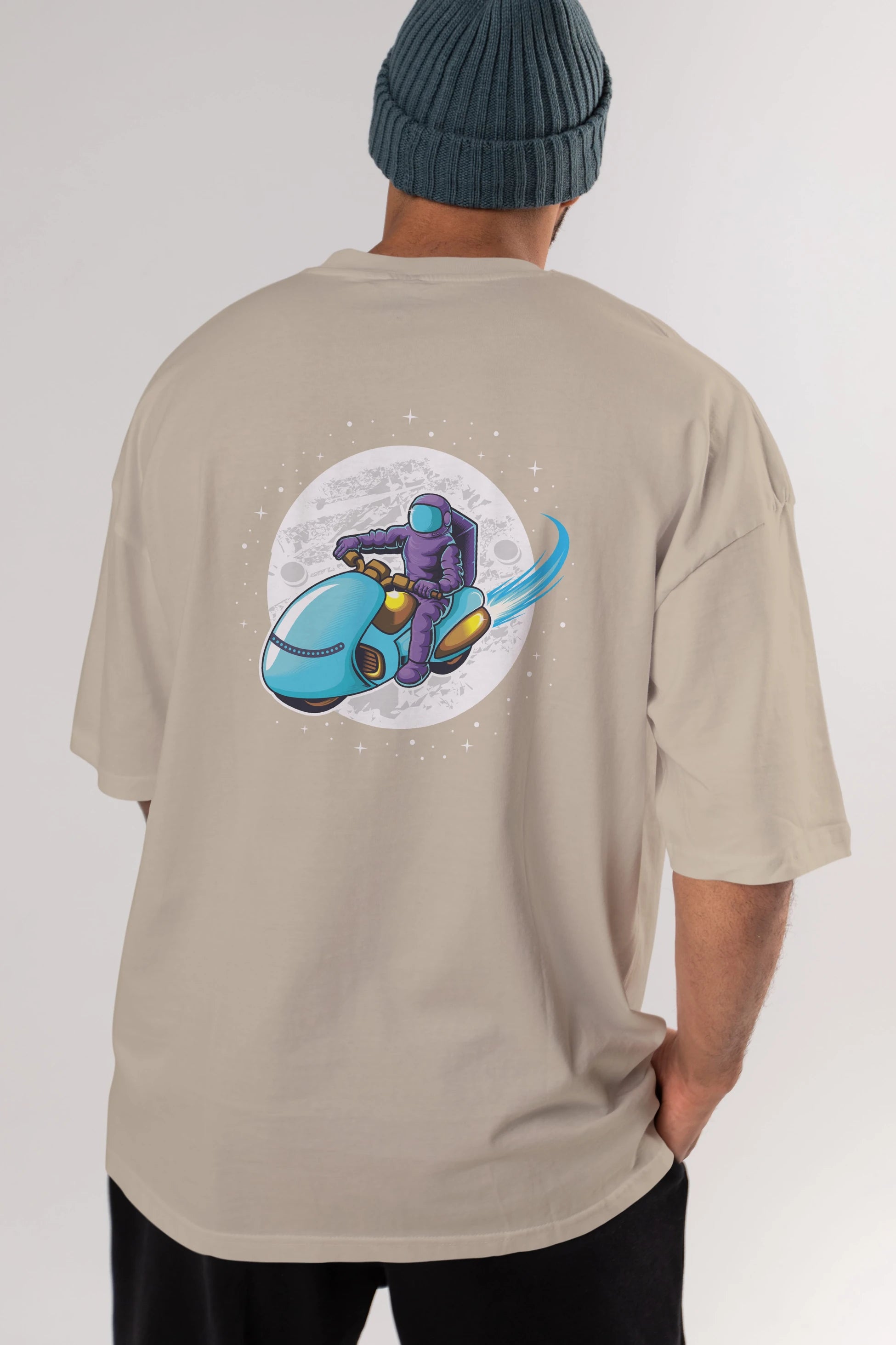 Astrorider in Space Arka Baskılı Oversize t-shirt Erkek Kadın Unisex