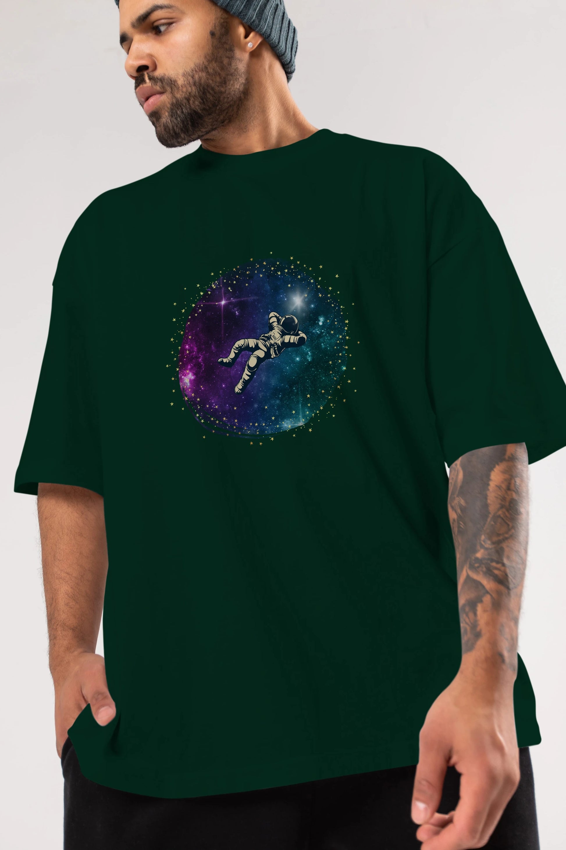 Astronaut in the Galaxy Ön Baskılı Oversize t-shirt Erkek Kadın Unisex