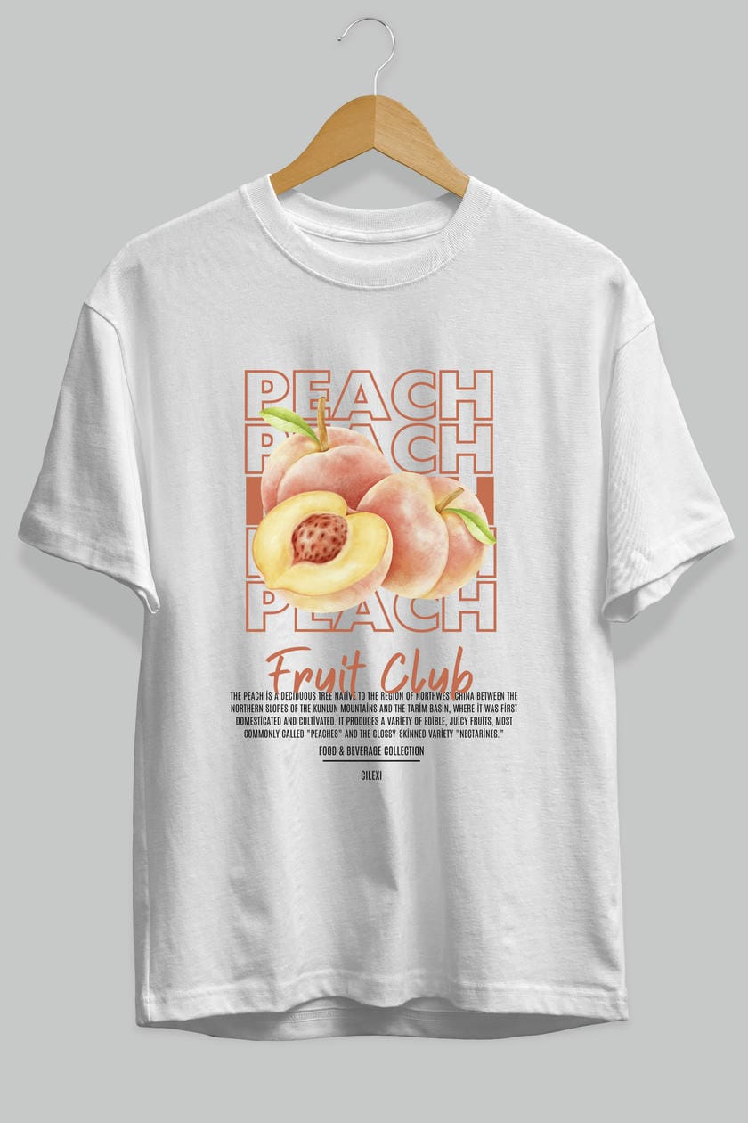 Peach Ön Baskılı Oversize t-shirt Erkek Kadın Pamuk Bisiklet Yaka tişort