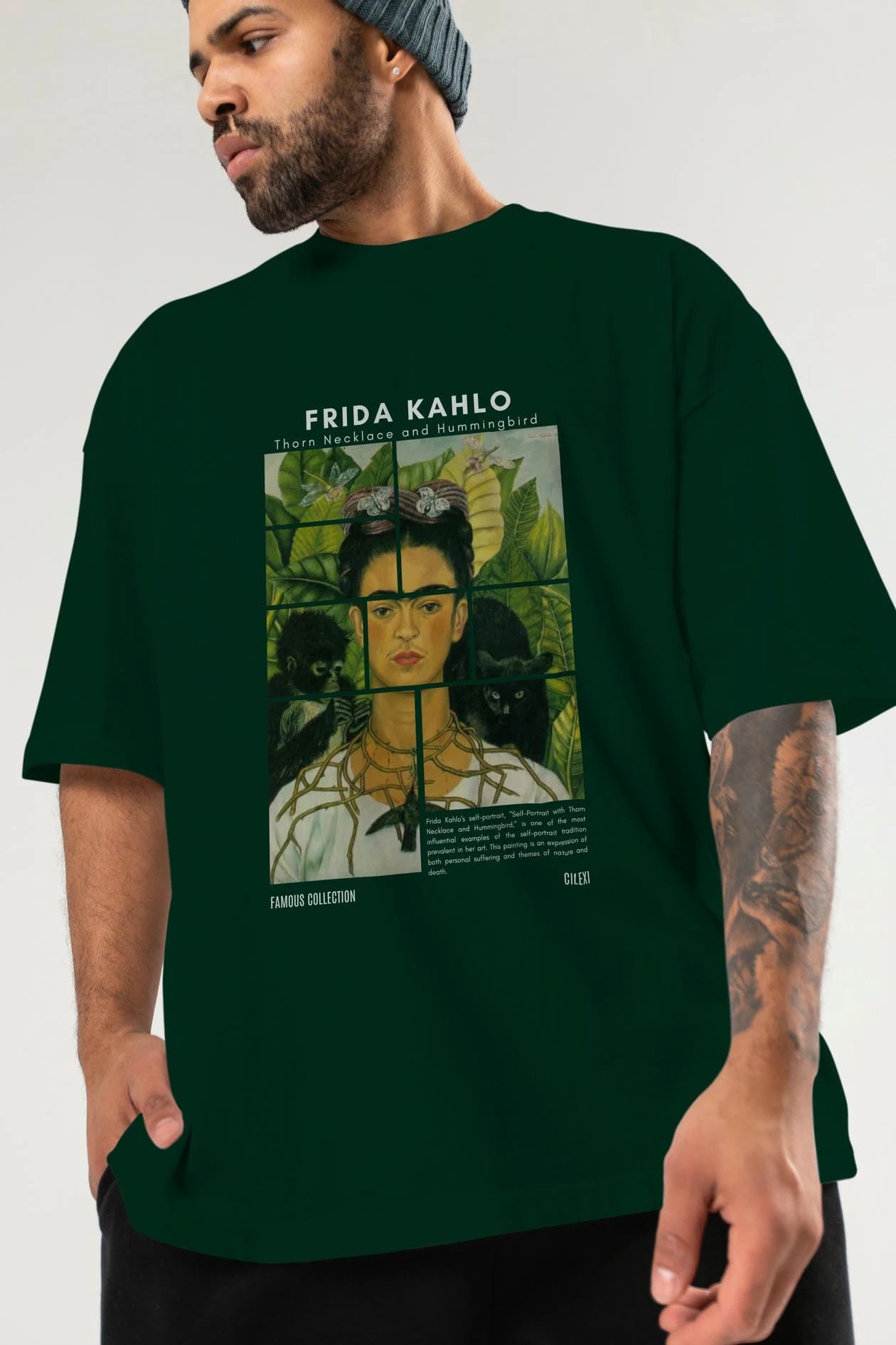 Frida Kahlo ön Baskılı Oversize t-shirt Erkek Kadın Bisiklet Yaka Pamuk tişort