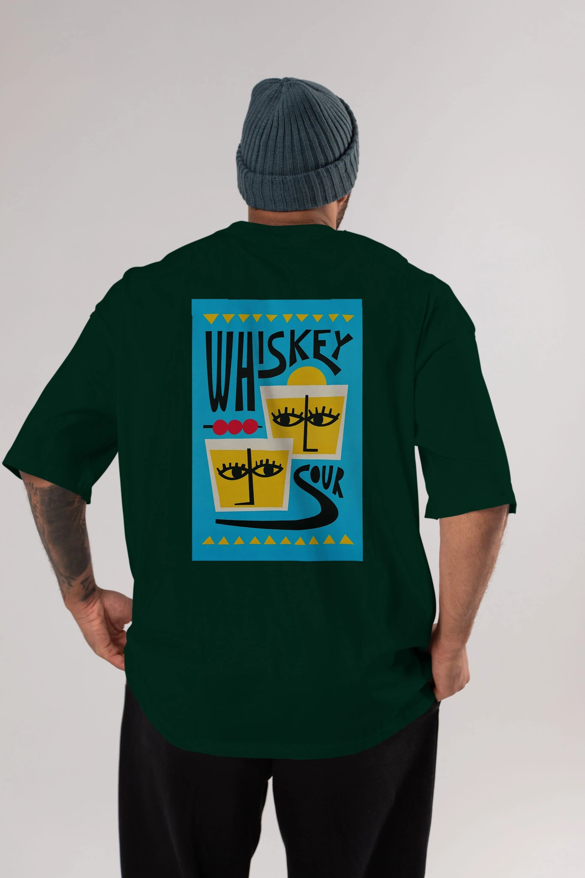 Whiskey Sour 2 Arka Baskılı Oversize t-shirt Erkek Kadın Unisex %100 Pamuk Bisiklet Yaka tişort